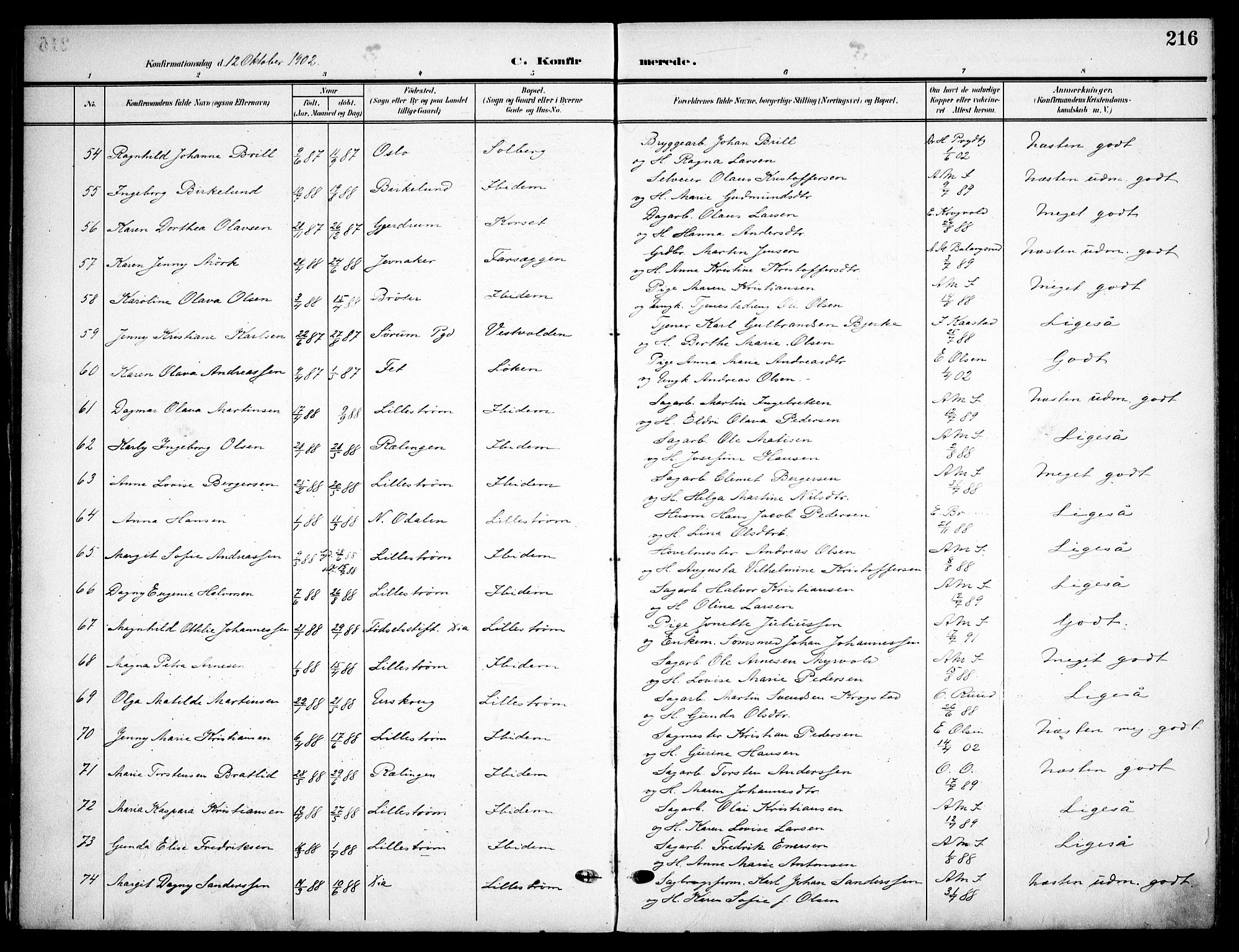 Skedsmo prestekontor Kirkebøker, AV/SAO-A-10033a/F/Fa/L0015: Parish register (official) no. I 15, 1902-1917, p. 216