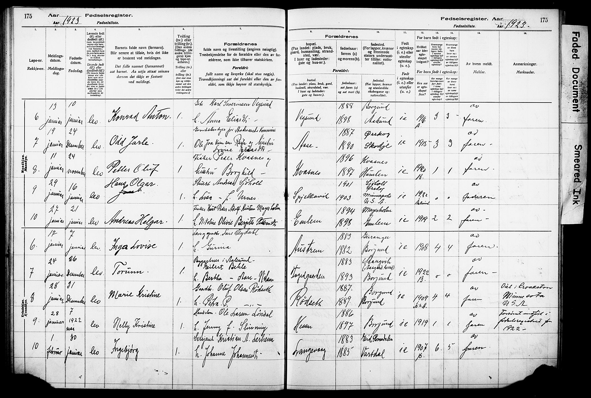 Ministerialprotokoller, klokkerbøker og fødselsregistre - Møre og Romsdal, SAT/A-1454/528/L0442: Birth register no. 528.II.4.1, 1916-1924, p. 175