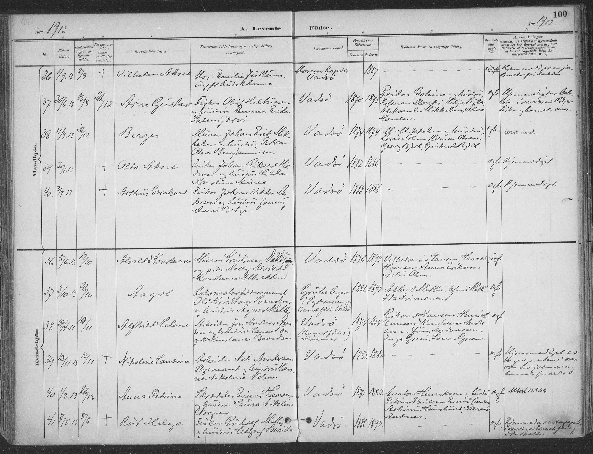 Vadsø sokneprestkontor, AV/SATØ-S-1325/H/Ha/L0007kirke: Parish register (official) no. 7, 1896-1916, p. 100