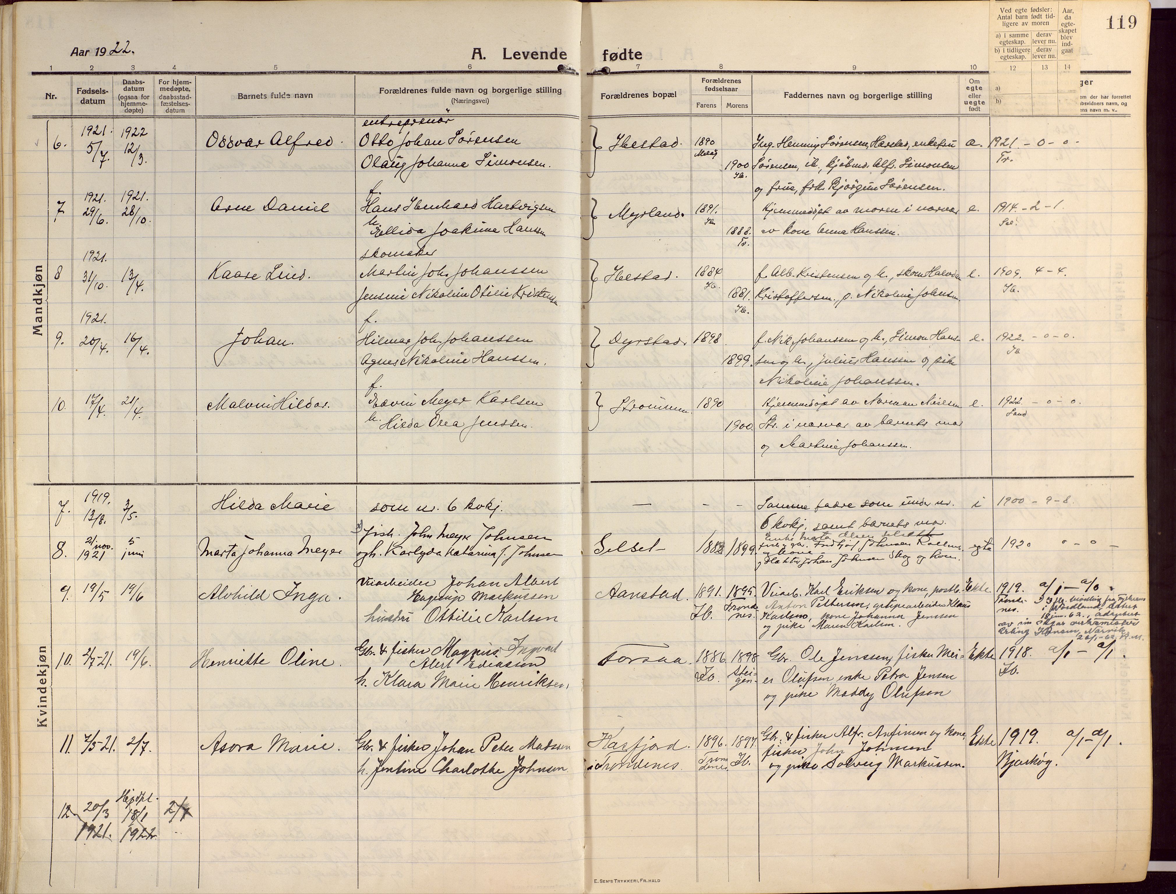 Ibestad sokneprestembete, SATØ/S-0077/H/Ha/Haa/L0018kirke: Parish register (official) no. 18, 1915-1929, p. 119