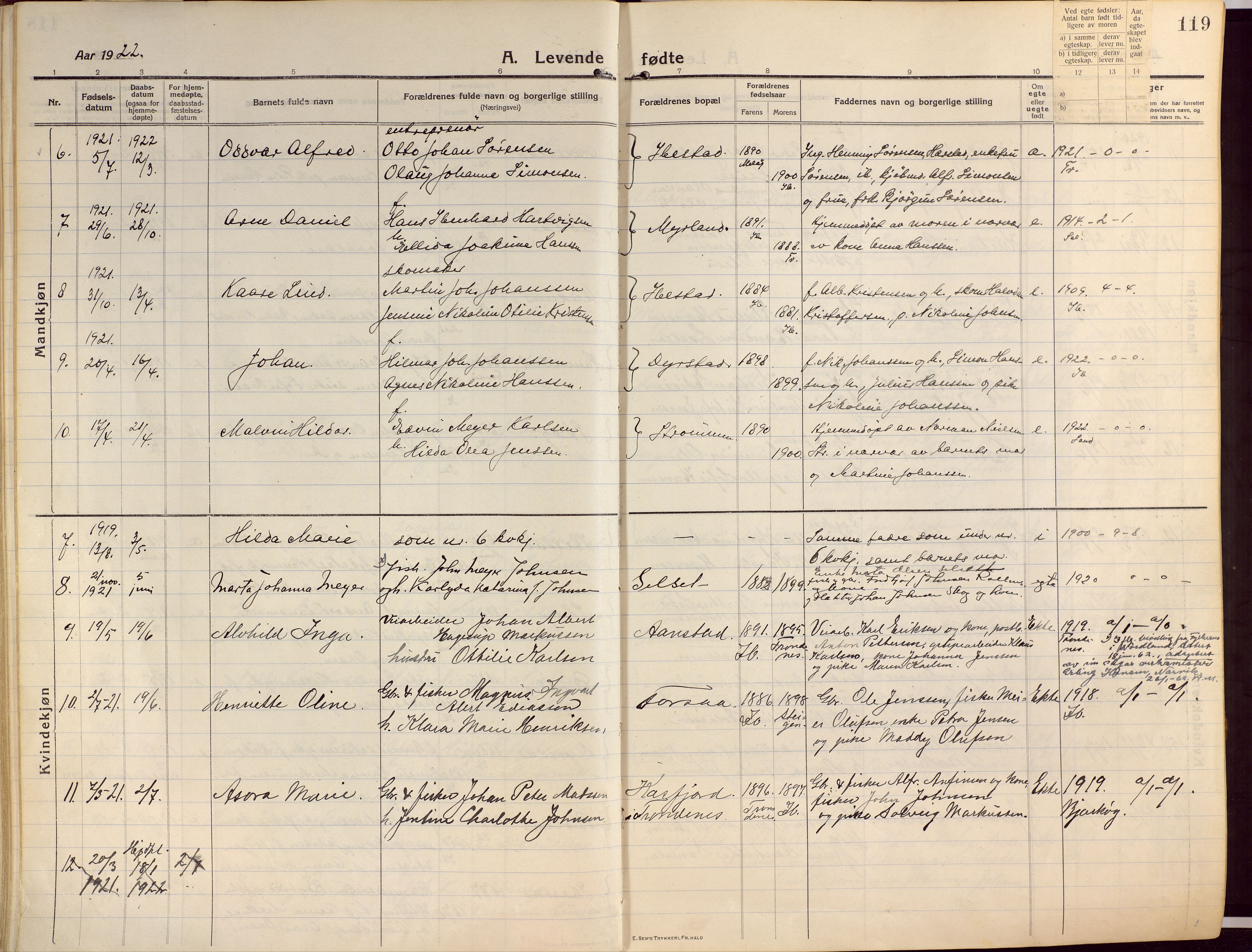 Ibestad sokneprestembete, AV/SATØ-S-0077/H/Ha/Haa/L0018kirke: Parish register (official) no. 18, 1915-1929, p. 119