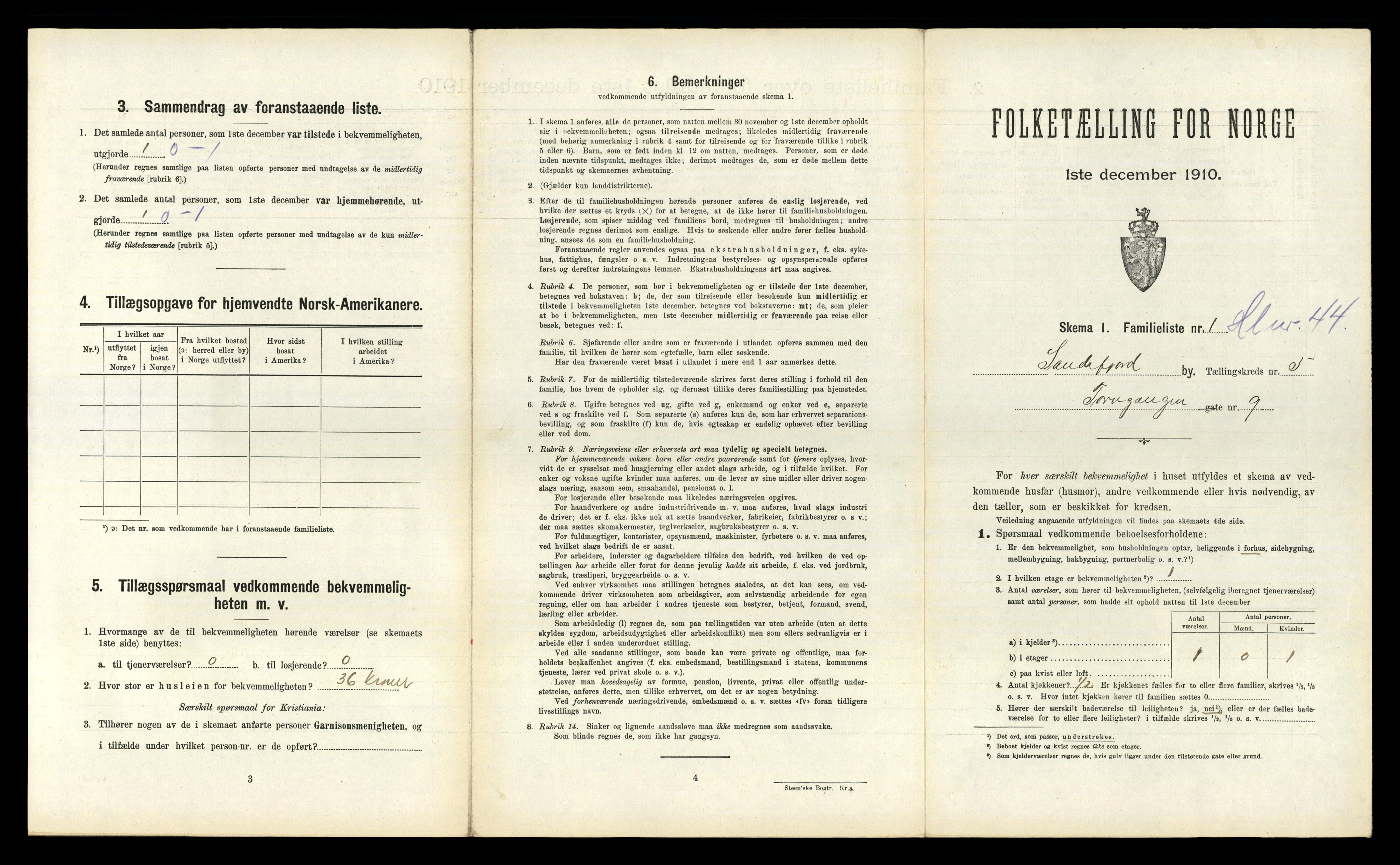 RA, 1910 census for Sandefjord, 1910, p. 1632