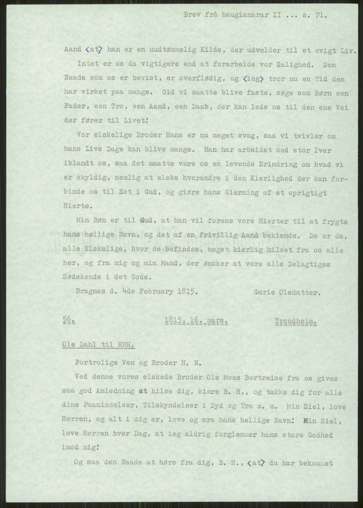 Samlinger til kildeutgivelse, Haugianerbrev, AV/RA-EA-6834/F/L0002: Haugianerbrev II: 1805-1821, 1805-1821, p. 71