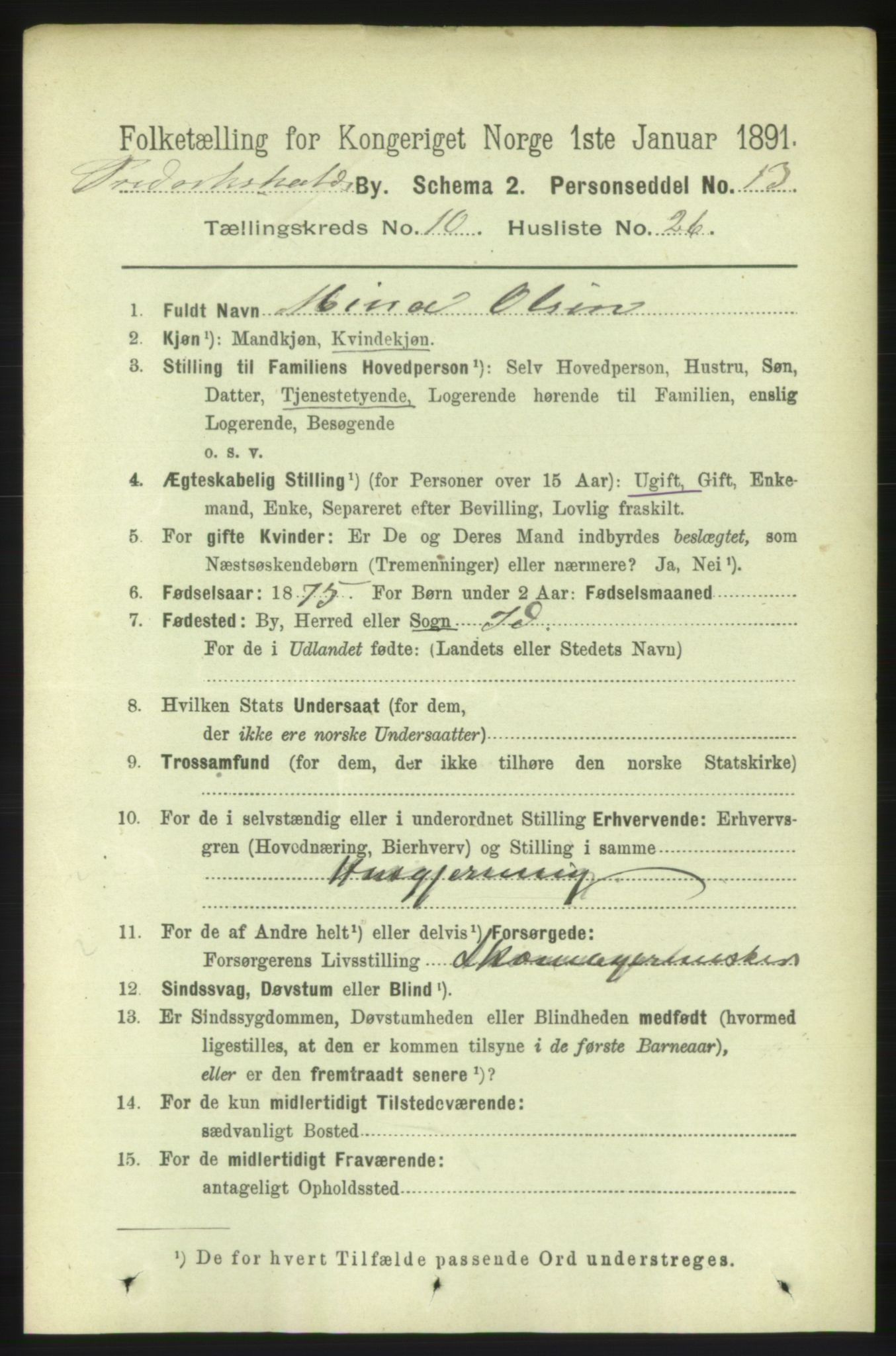 RA, 1891 census for 0101 Fredrikshald, 1891, p. 7275