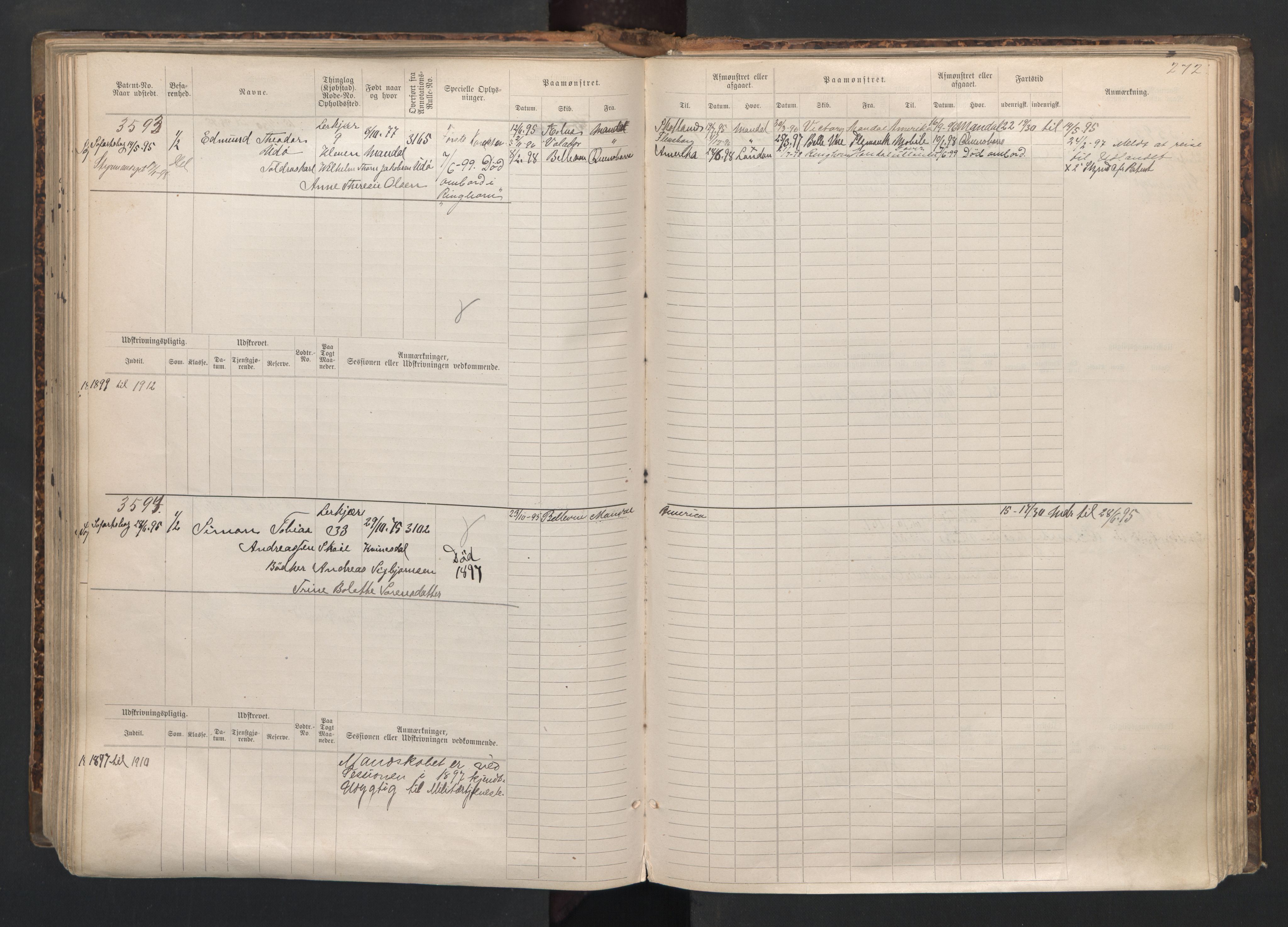 Mandal mønstringskrets, AV/SAK-2031-0016/F/Fb/L0015: Hovedrulle nr 3055-3820, Y-24, 1887-1940, p. 276