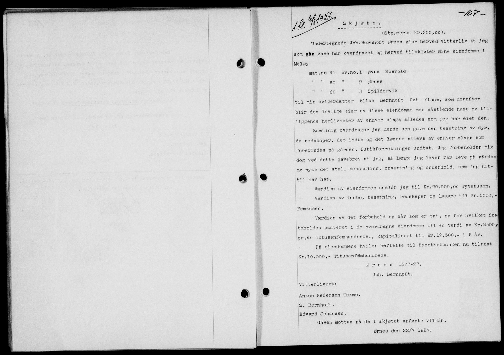 Rana sorenskriveri , SAT/A-1108/1/2/2C/L0020: Mortgage book no. 20-21, 1927-1928, Deed date: 06.08.1927