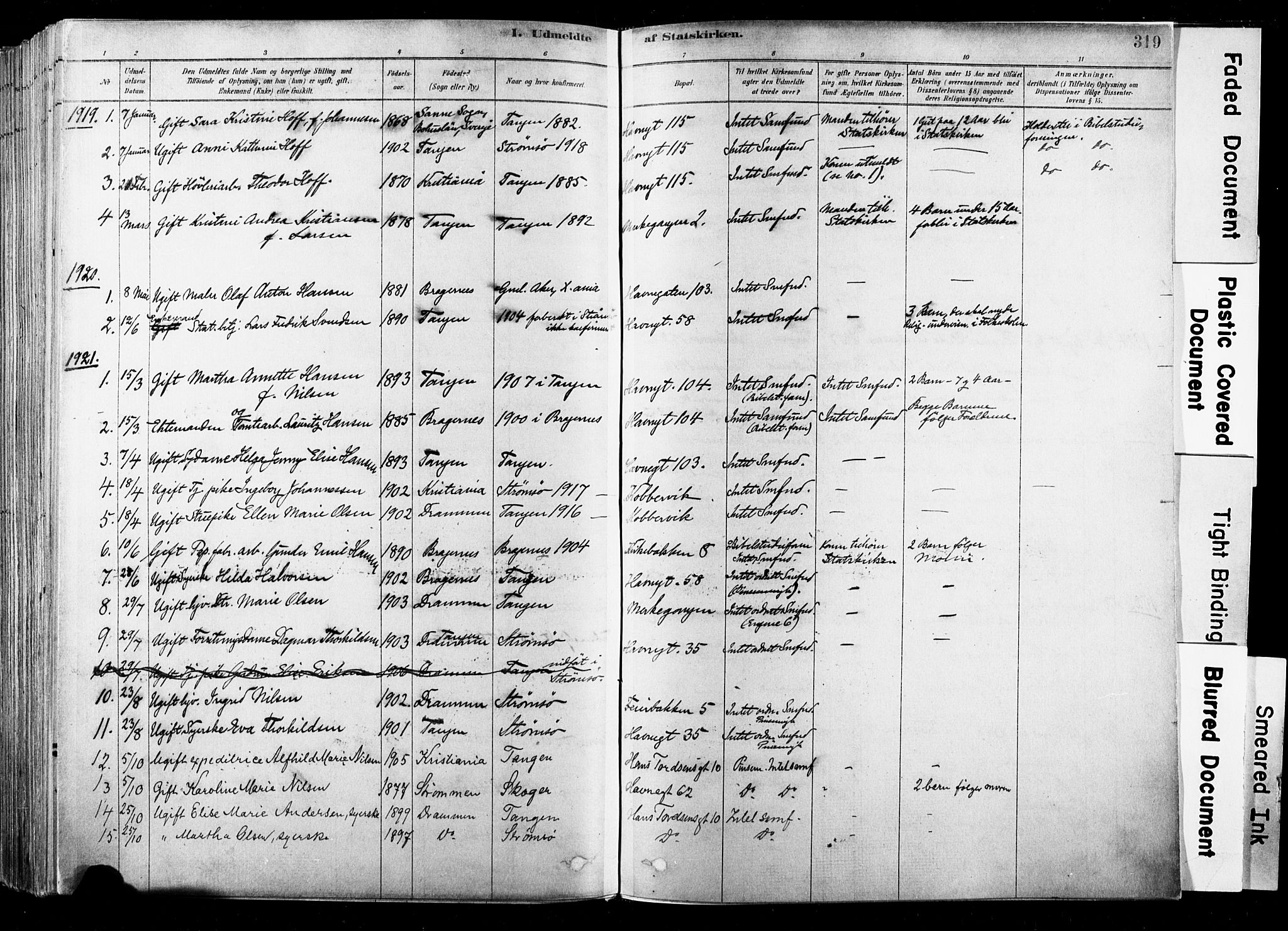 Strømsø kirkebøker, SAKO/A-246/F/Fb/L0006: Parish register (official) no. II 6, 1879-1910, p. 319