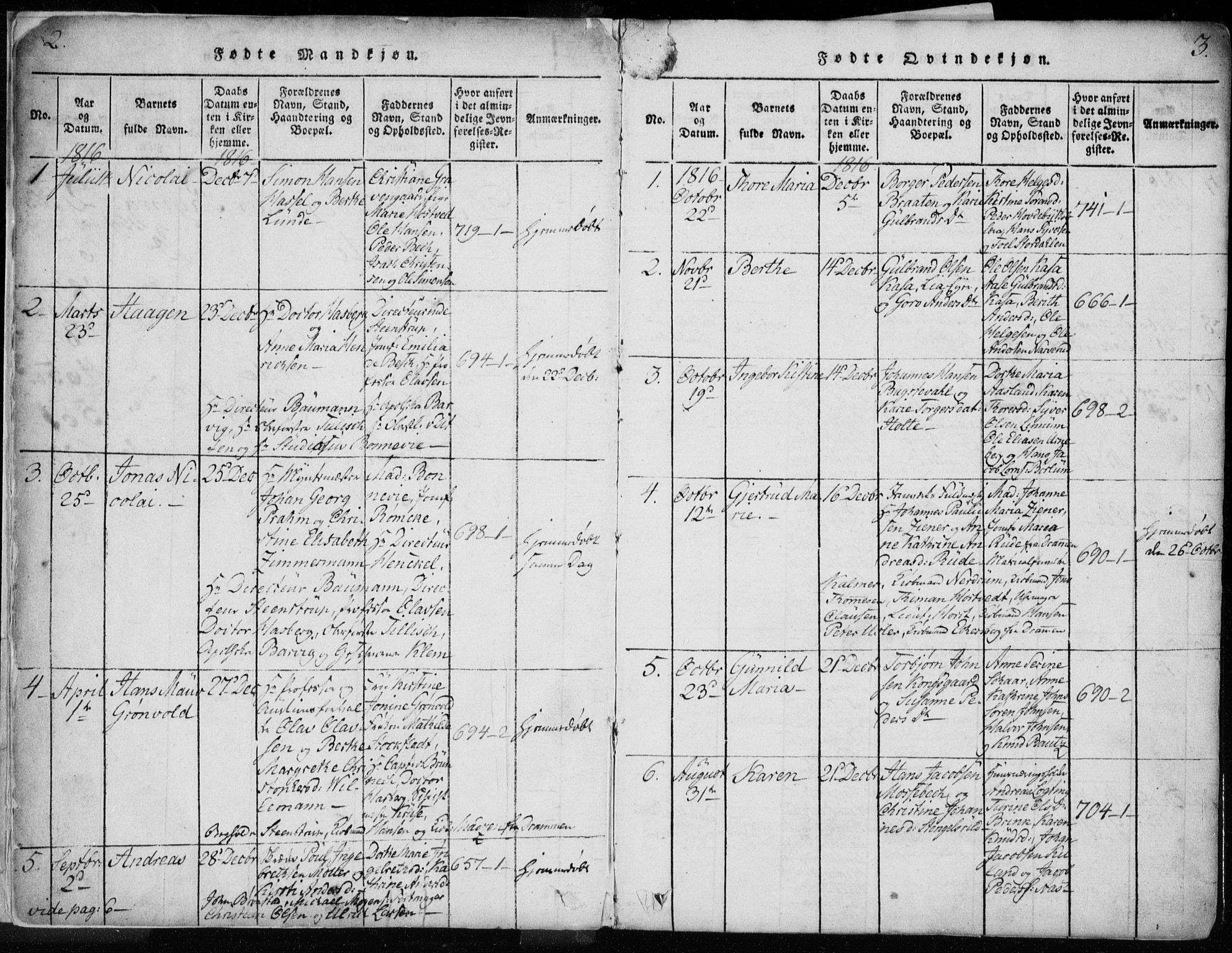 Kongsberg kirkebøker, SAKO/A-22/F/Fa/L0008: Parish register (official) no. I 8, 1816-1839, p. 2-3