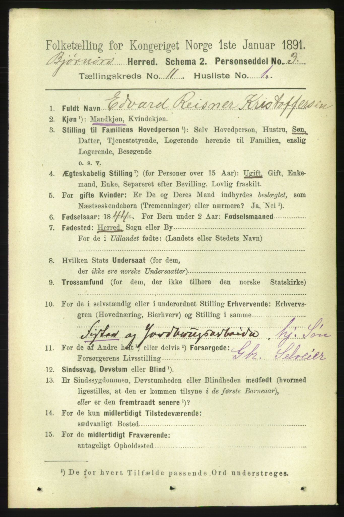 RA, 1891 census for 1632 Bjørnør, 1891, p. 4663