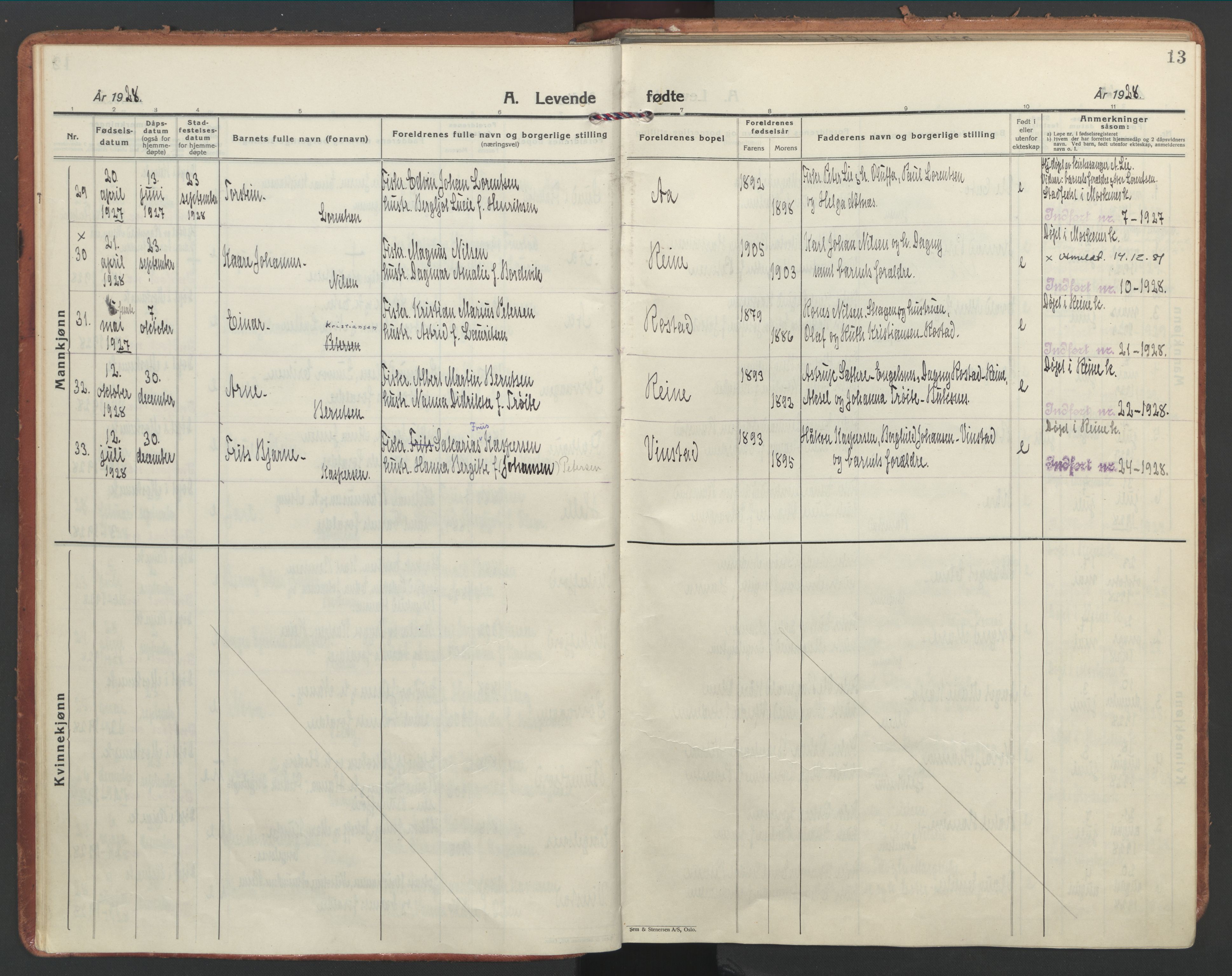 Ministerialprotokoller, klokkerbøker og fødselsregistre - Nordland, SAT/A-1459/886/L1223: Parish register (official) no. 886A05, 1926-1938, p. 13
