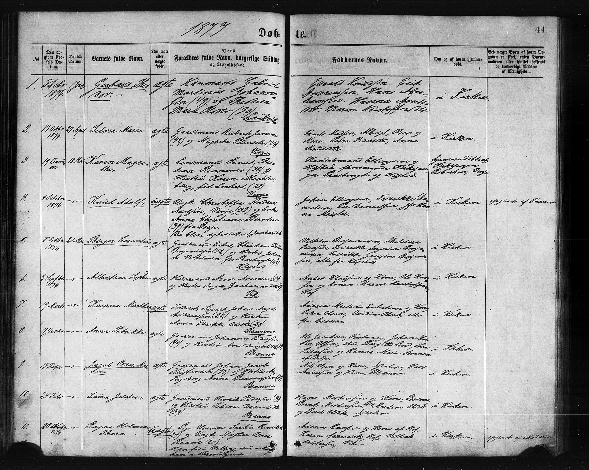 Ministerialprotokoller, klokkerbøker og fødselsregistre - Nordland, SAT/A-1459/876/L1096: Parish register (official) no. 876A02, 1870-1886, p. 44
