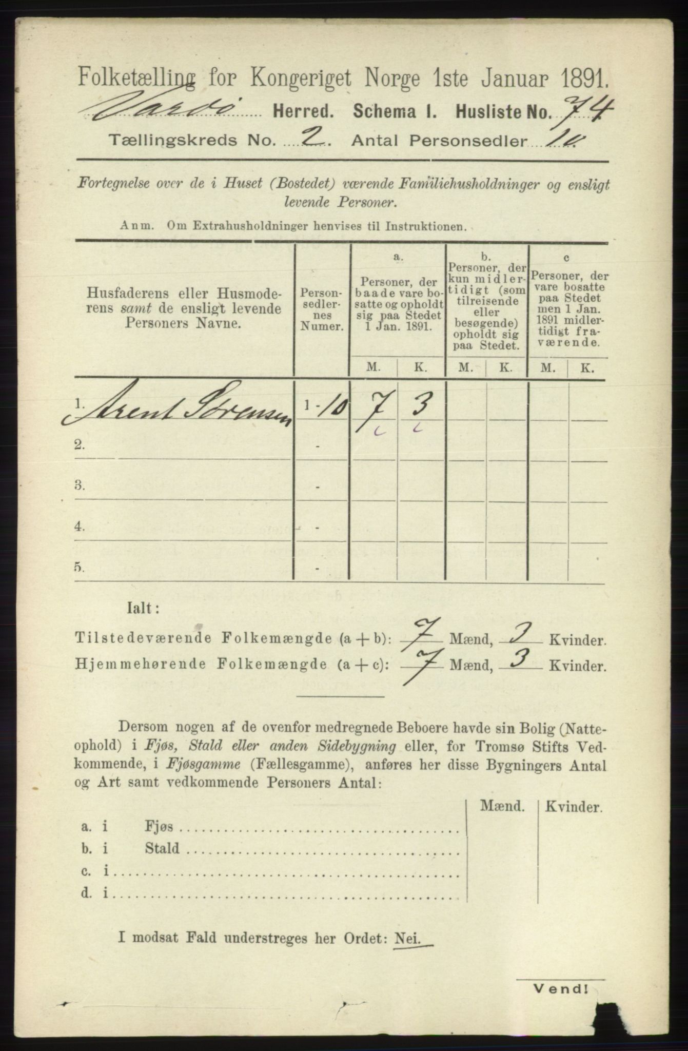 RA, 1891 census for 2028 Vardø, 1891, p. 299