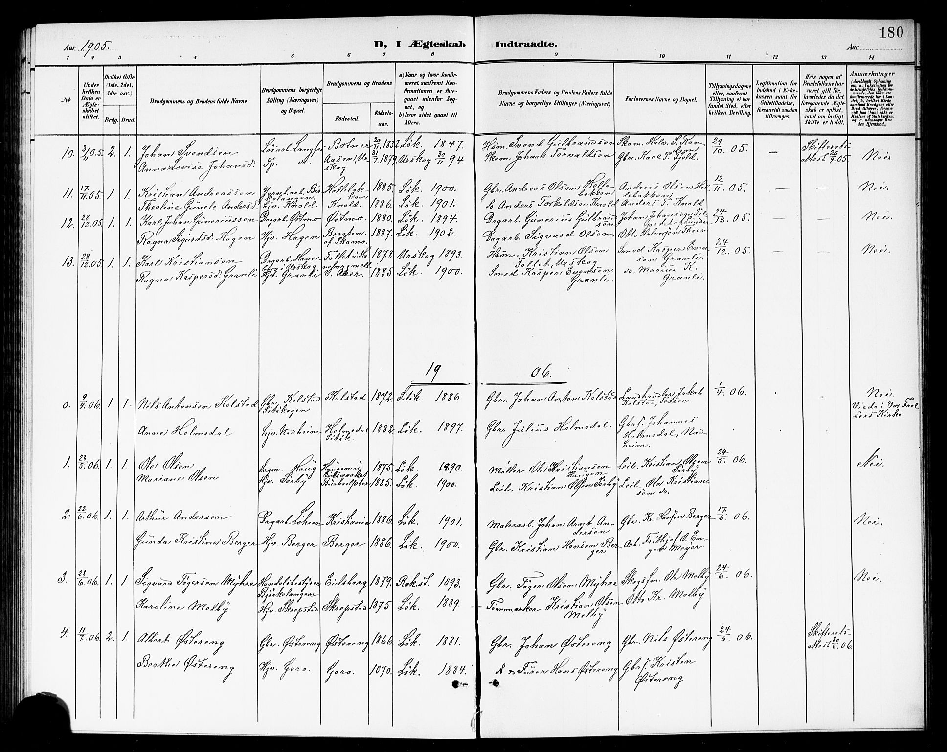 Høland prestekontor Kirkebøker, SAO/A-10346a/G/Ga/L0007: Parish register (copy) no. I 7, 1902-1914, p. 180