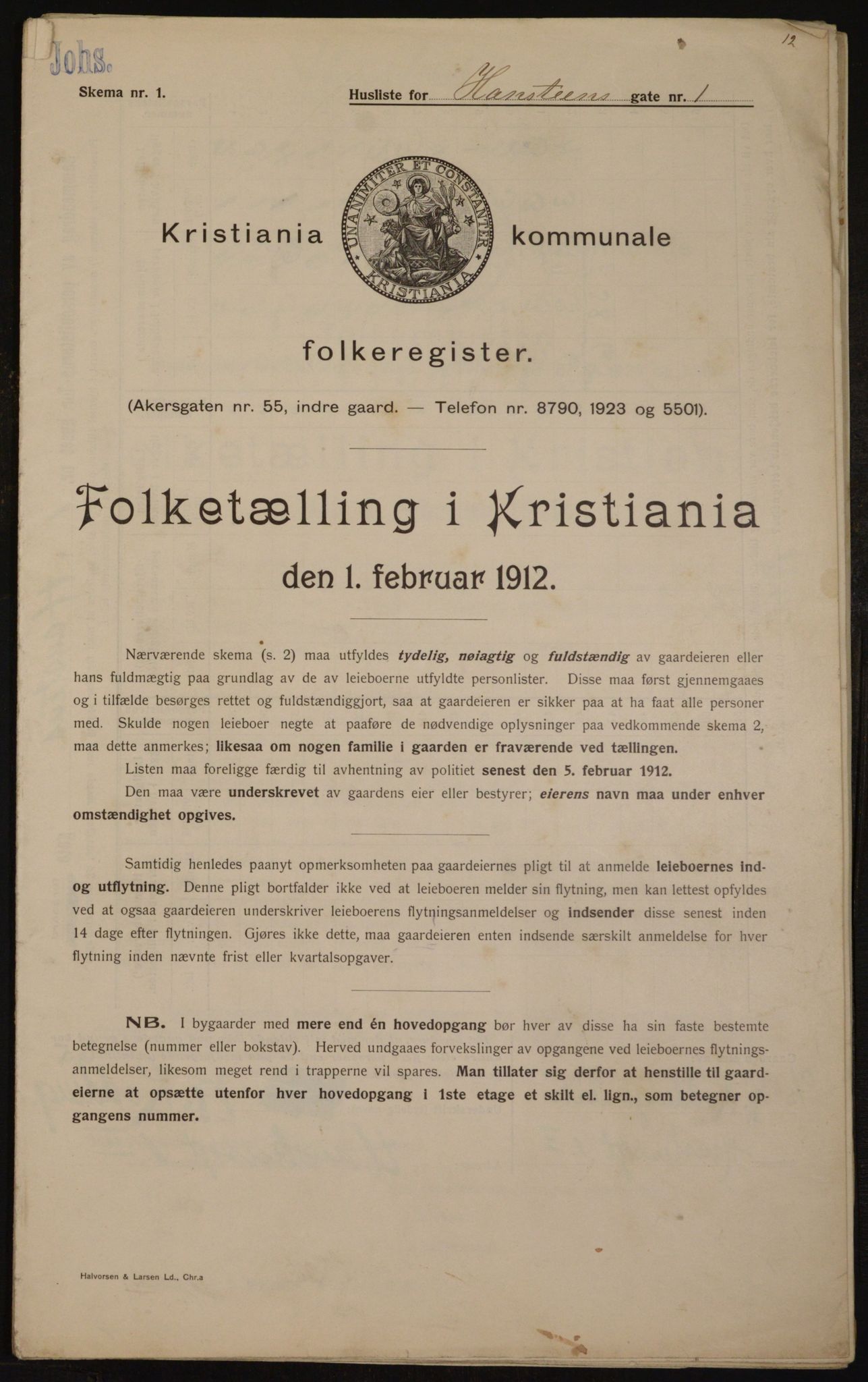 OBA, Municipal Census 1912 for Kristiania, 1912, p. 34694