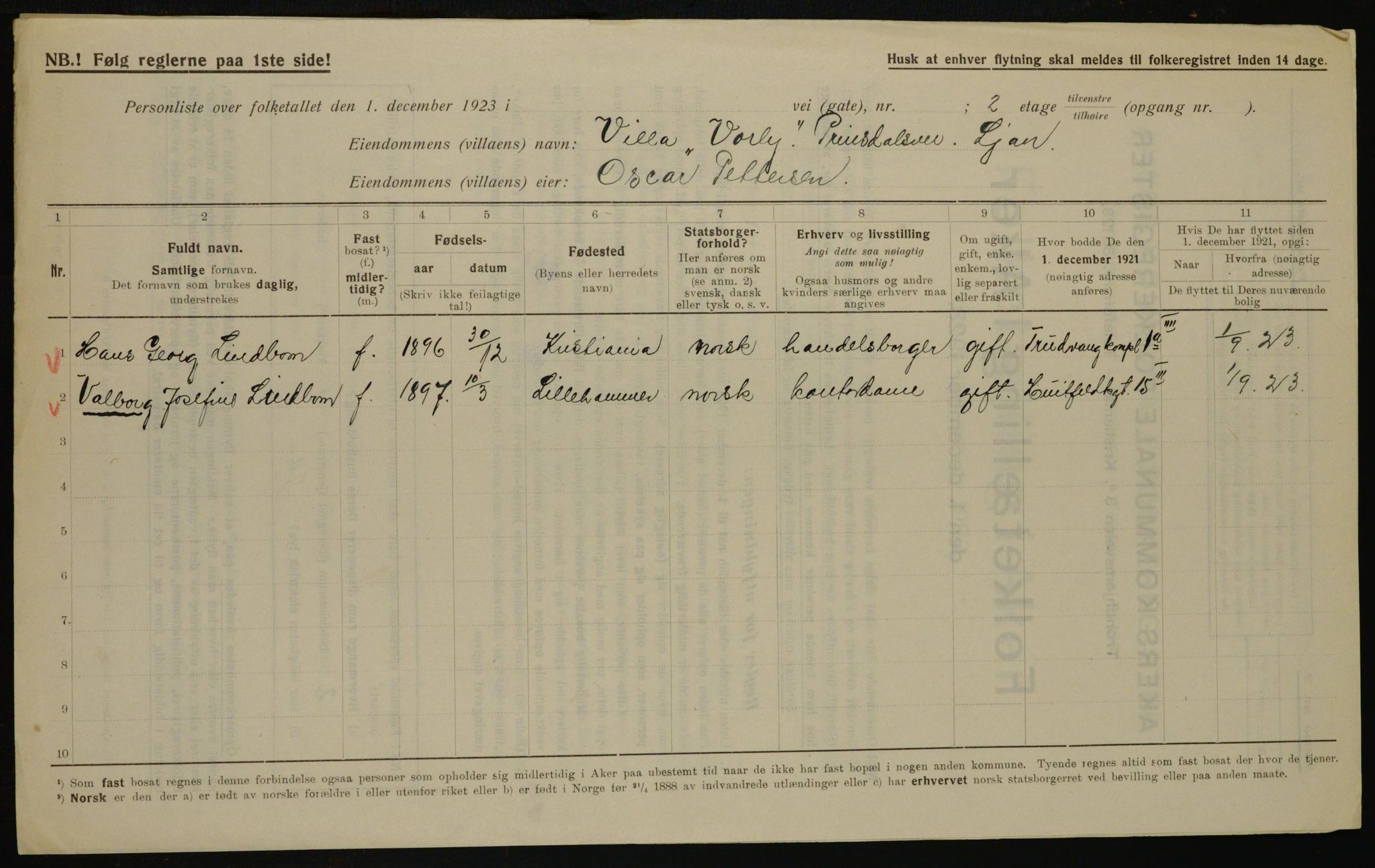 , Municipal Census 1923 for Aker, 1923, p. 43732