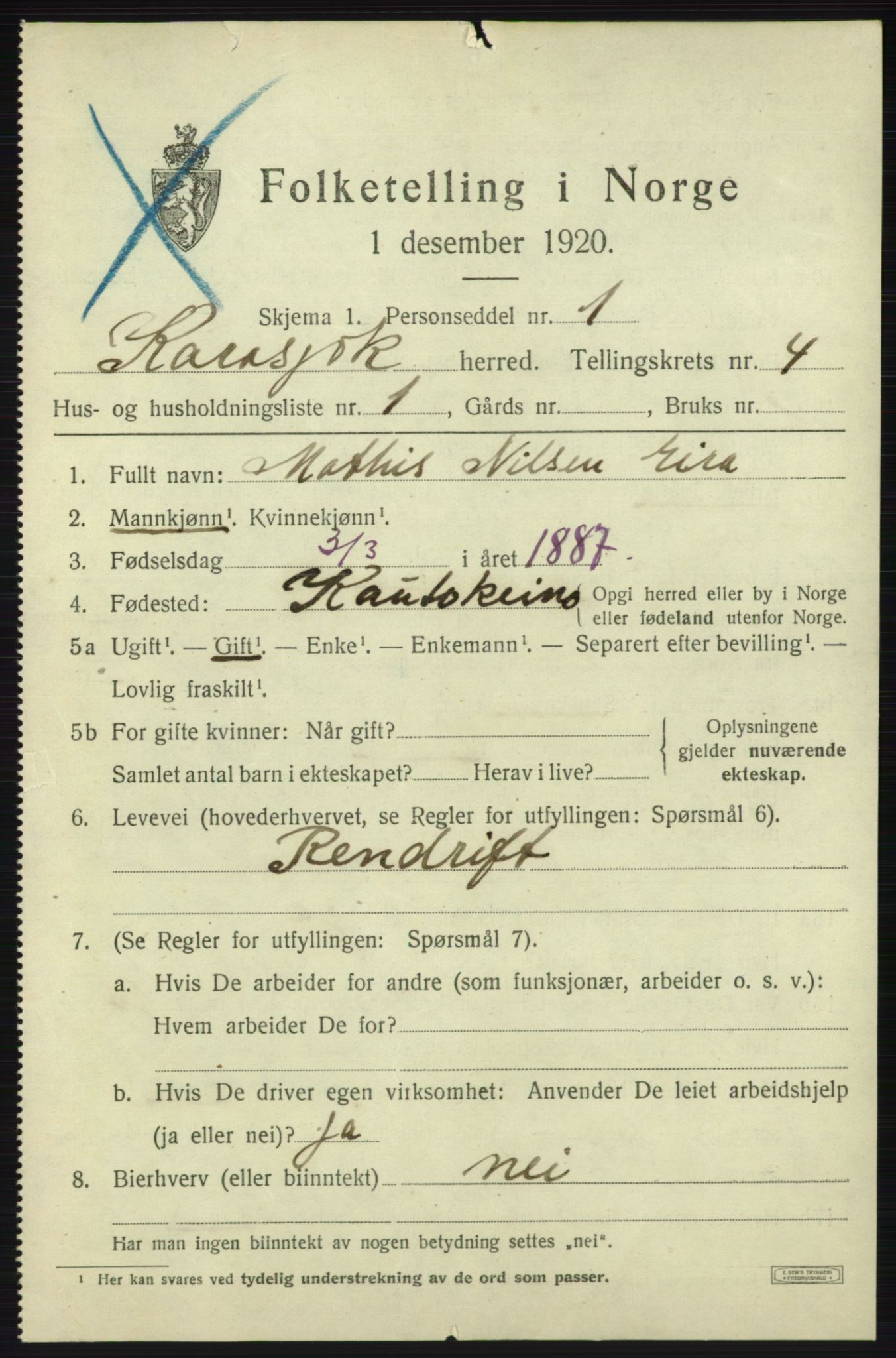 SATØ, 1920 census for Karasjok, 1920, p. 1624