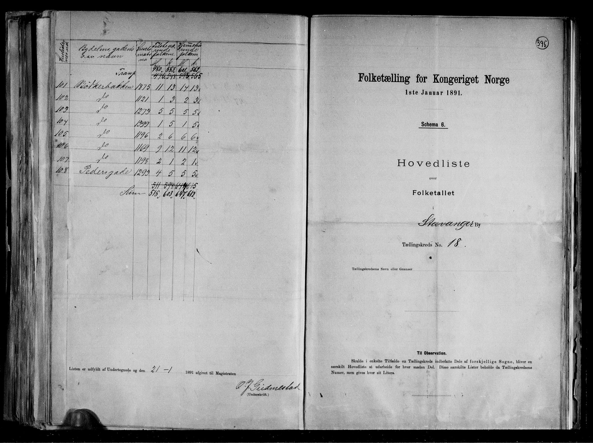 RA, 1891 census for 1103 Stavanger, 1891, p. 42