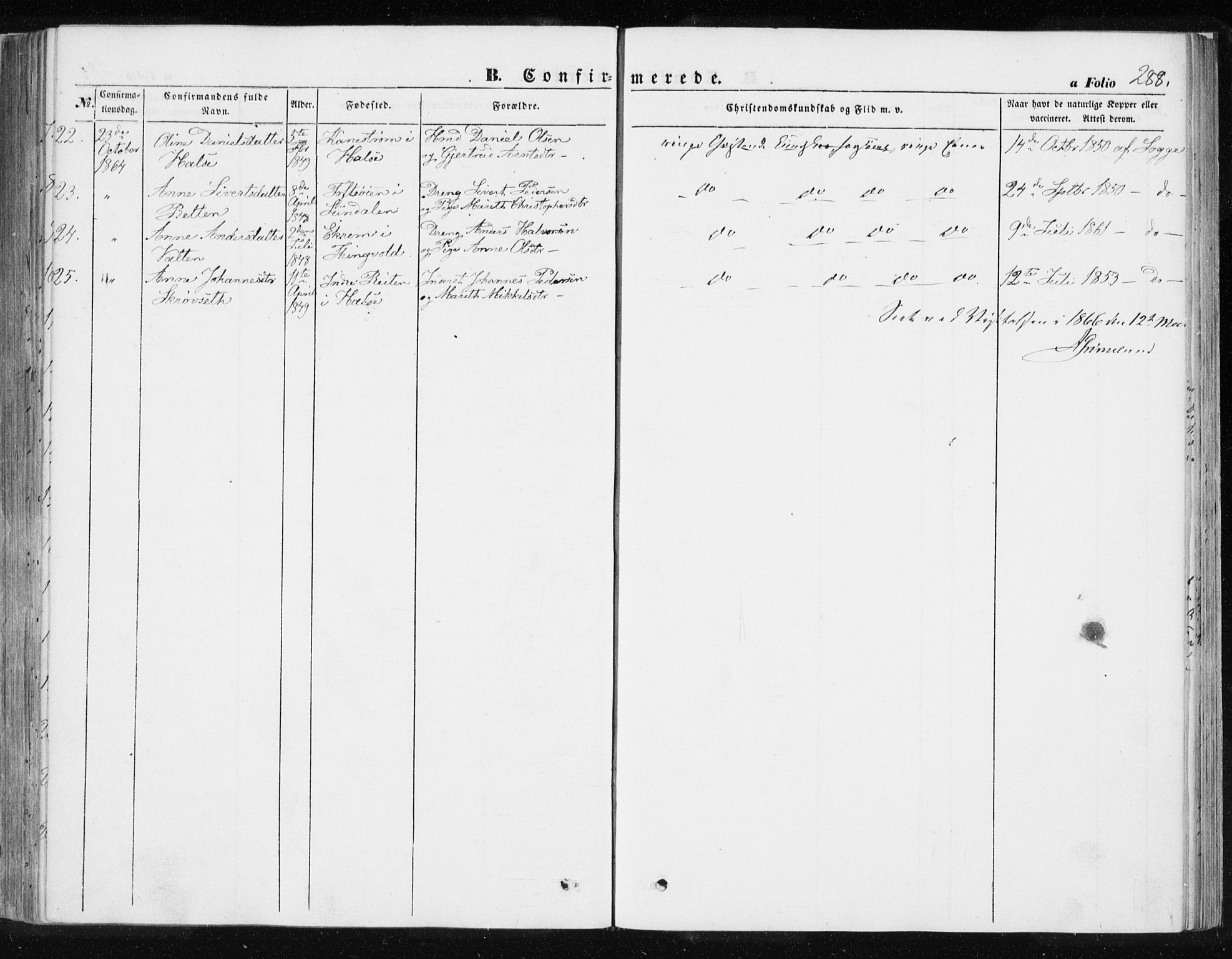 Ministerialprotokoller, klokkerbøker og fødselsregistre - Møre og Romsdal, AV/SAT-A-1454/576/L0883: Parish register (official) no. 576A01, 1849-1865, p. 288