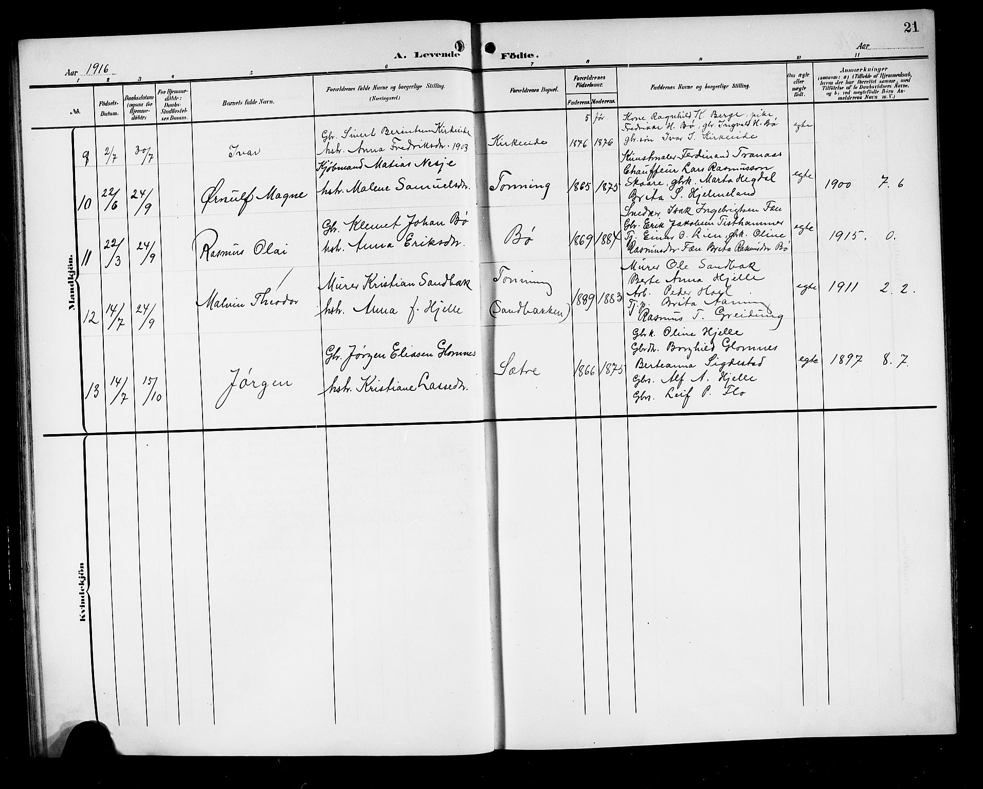 Stryn Sokneprestembete, AV/SAB-A-82501: Parish register (copy) no. A 3, 1906-1924, p. 21