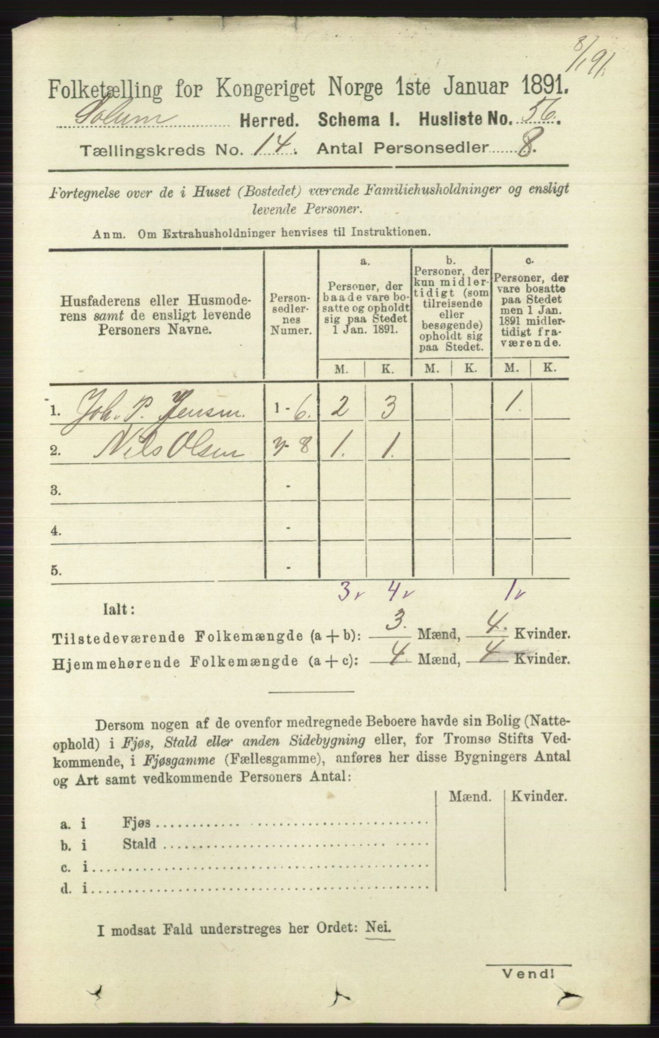 RA, 1891 census for 0818 Solum, 1891, p. 6351