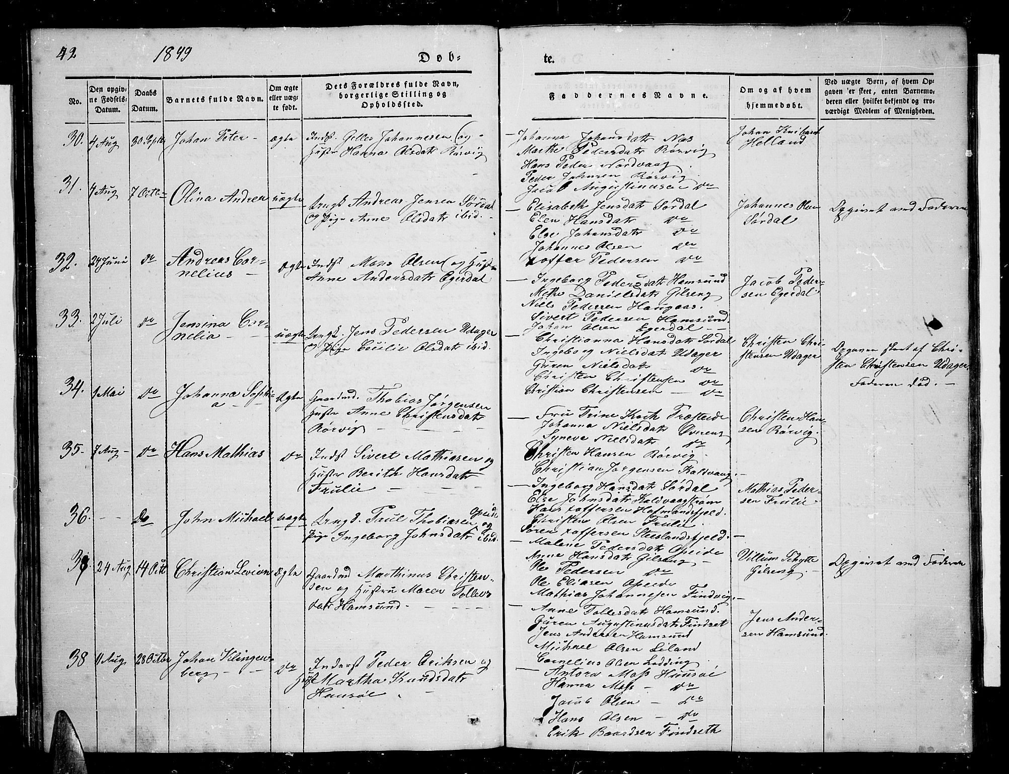 Ministerialprotokoller, klokkerbøker og fødselsregistre - Nordland, AV/SAT-A-1459/859/L0856: Parish register (copy) no. 859C02, 1843-1854, p. 42