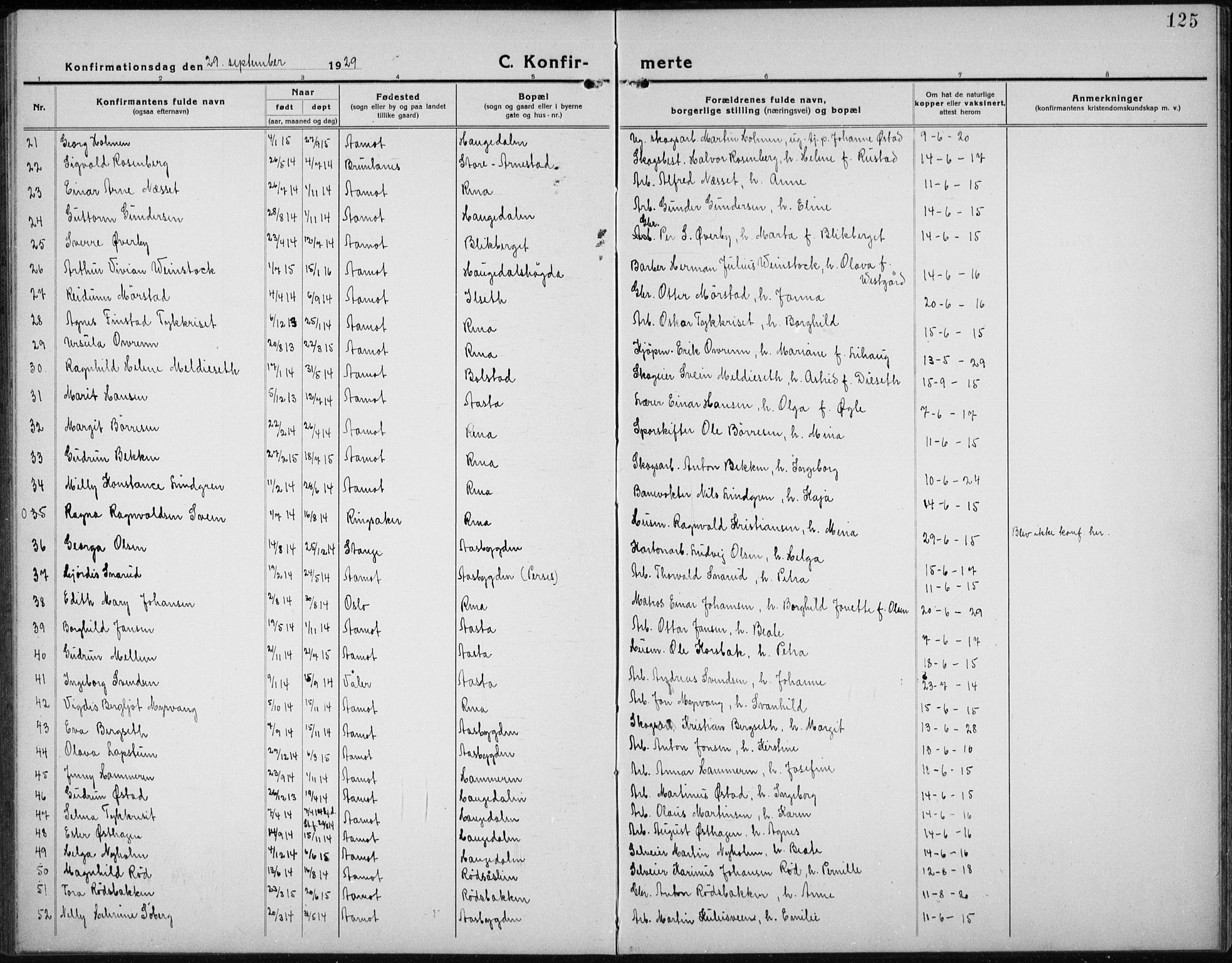 Åmot prestekontor, Hedmark, AV/SAH-PREST-056/H/Ha/Hab/L0005: Parish register (copy) no. 5, 1921-1934, p. 125