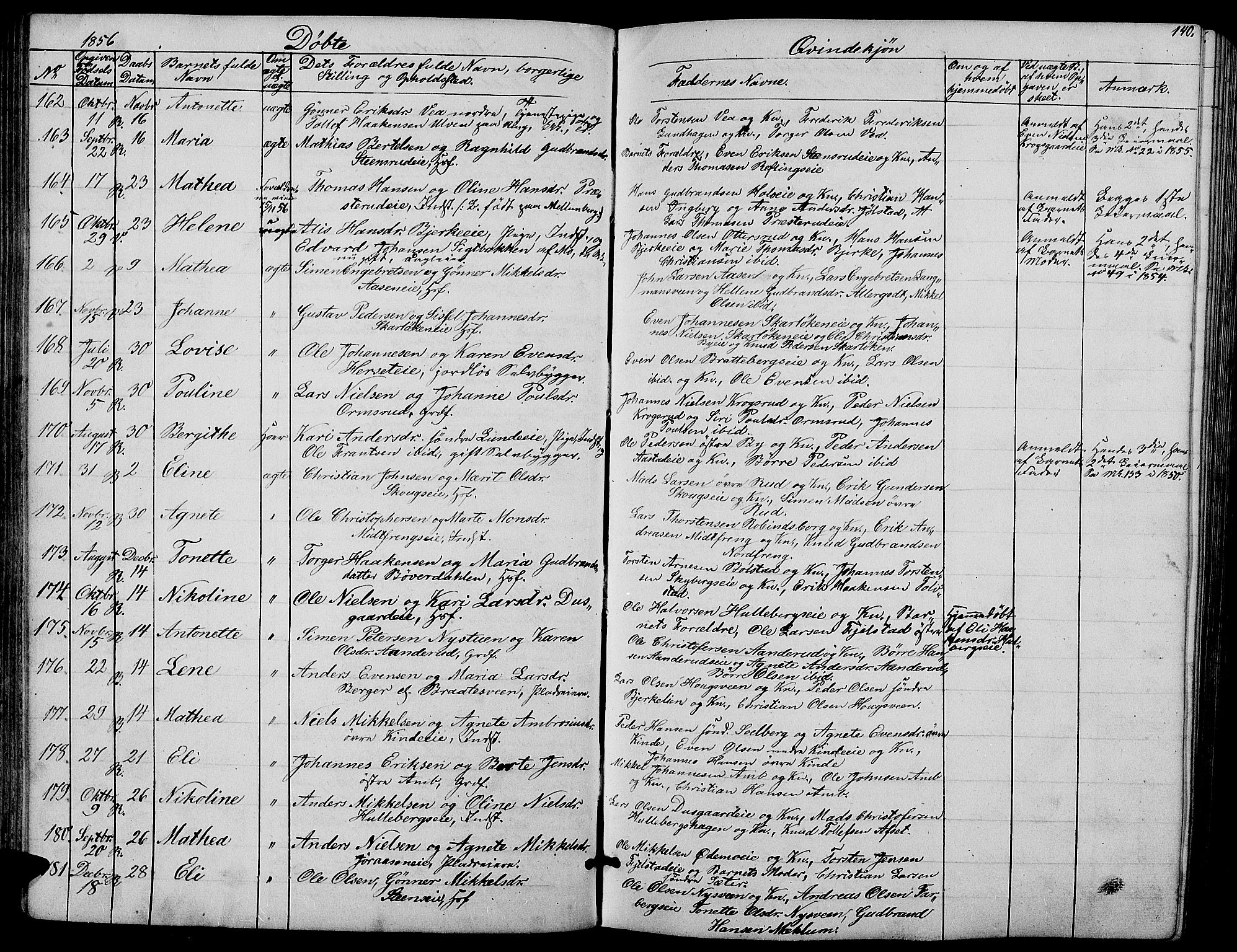 Ringsaker prestekontor, AV/SAH-PREST-014/L/La/L0006: Parish register (copy) no. 6, 1851-1860, p. 140