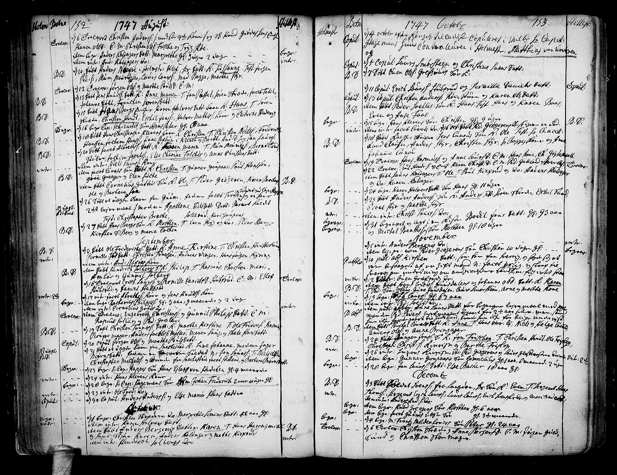 Botne kirkebøker, AV/SAKO-A-340/F/Fa/L0001a: Parish register (official) no. I 1A, 1707-1778, p. 152-153