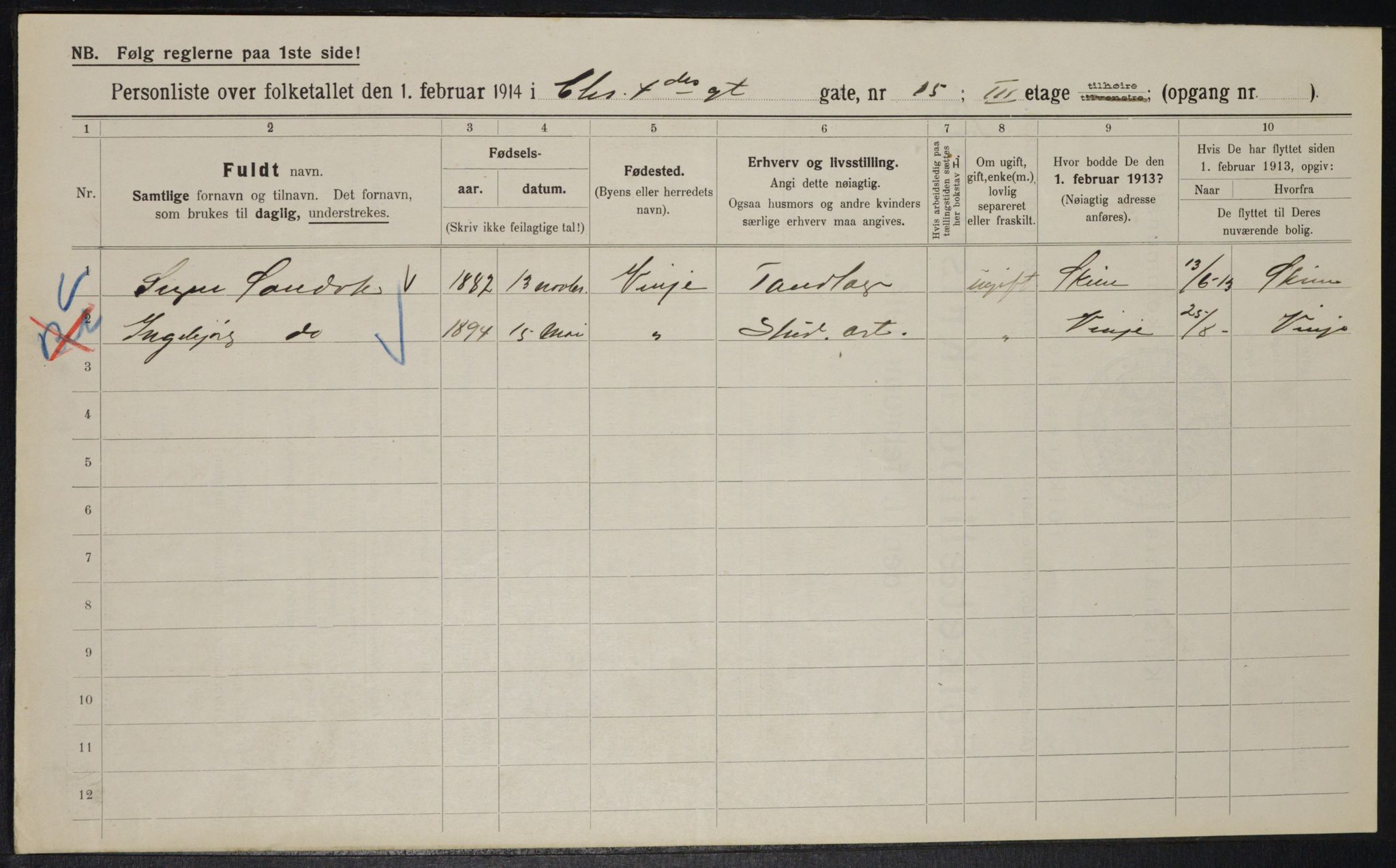 OBA, Municipal Census 1914 for Kristiania, 1914, p. 54152