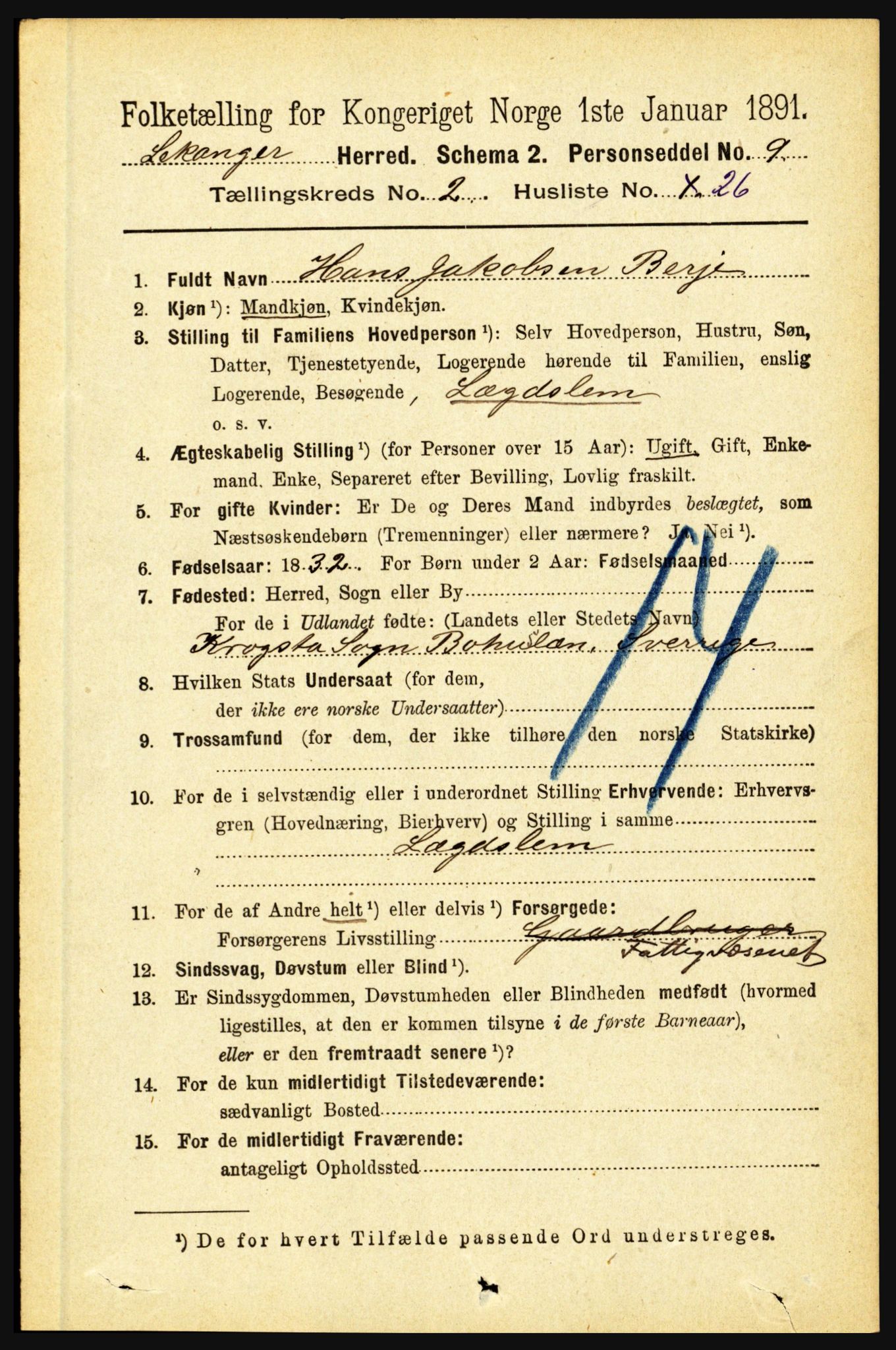 RA, 1891 census for 1419 Leikanger, 1891, p. 311