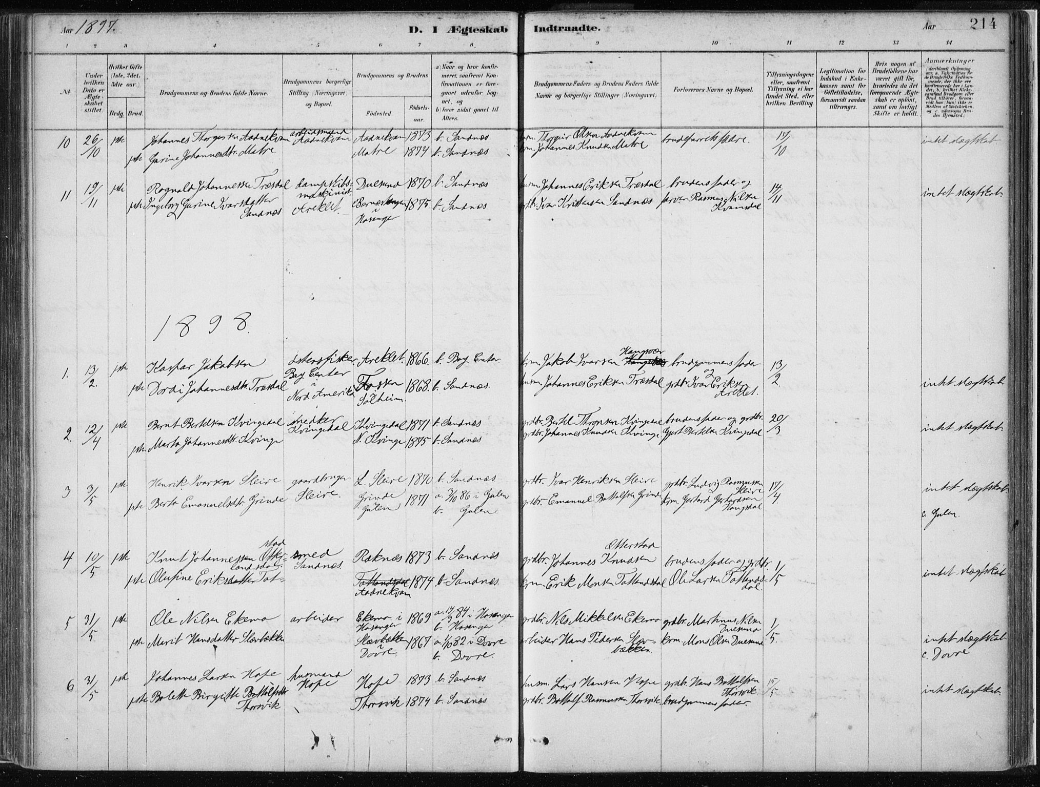 Masfjorden Sokneprestembete, SAB/A-77001: Parish register (official) no. B  1, 1876-1899, p. 214
