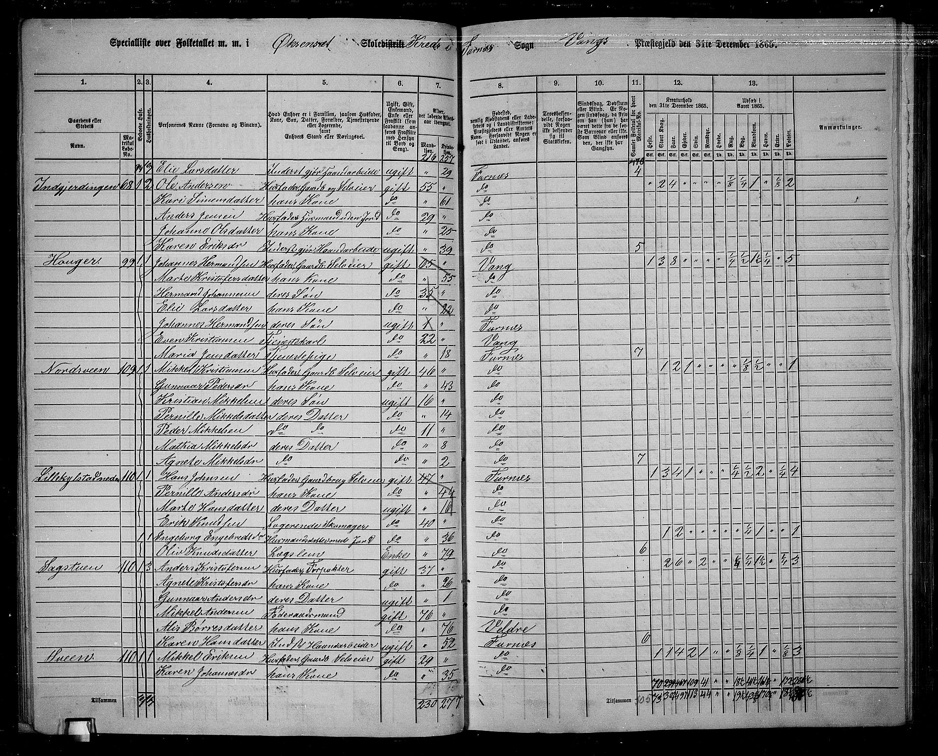 RA, 1865 census for Vang/Vang og Furnes, 1865, p. 64