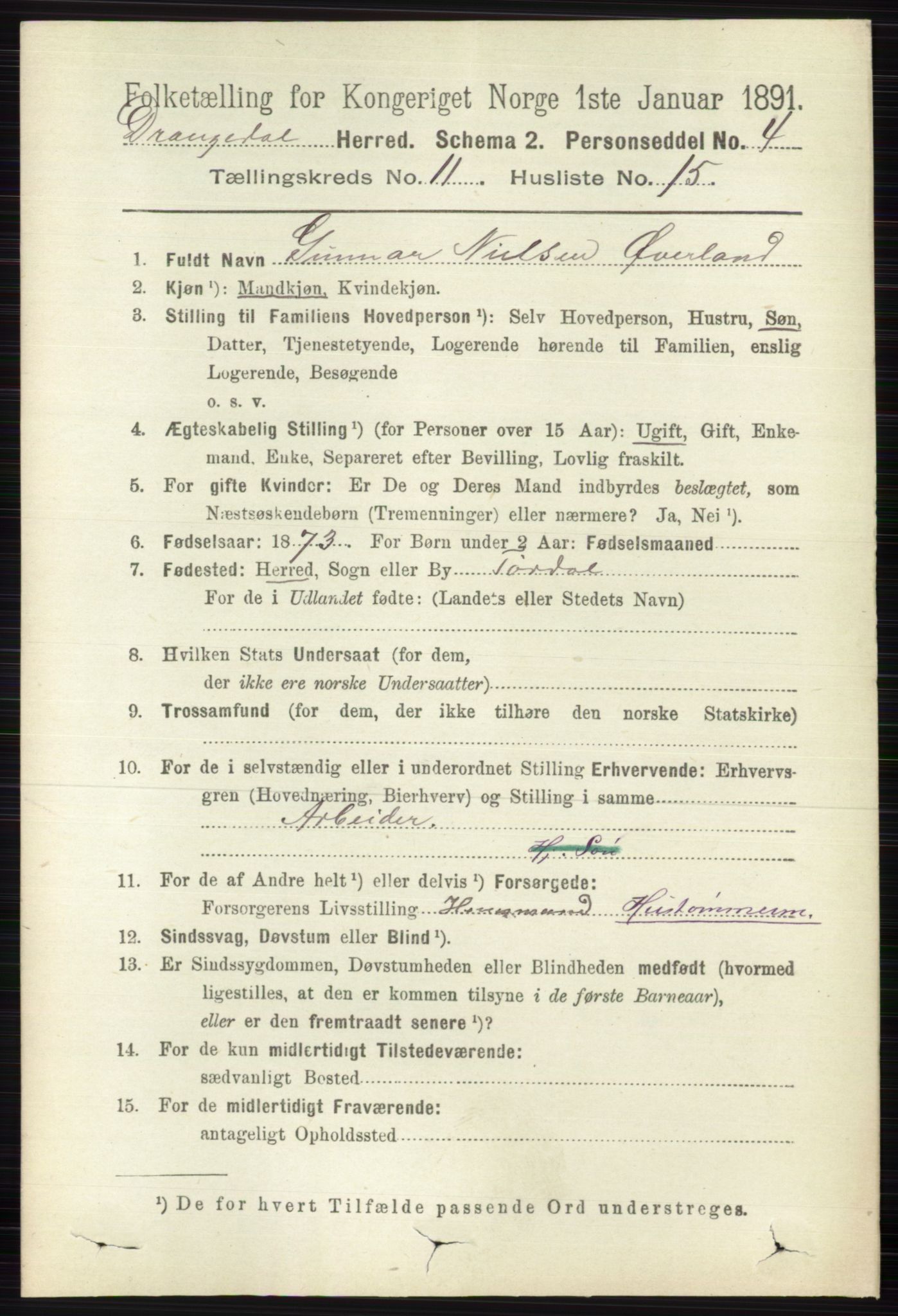 RA, 1891 census for 0817 Drangedal, 1891, p. 3991