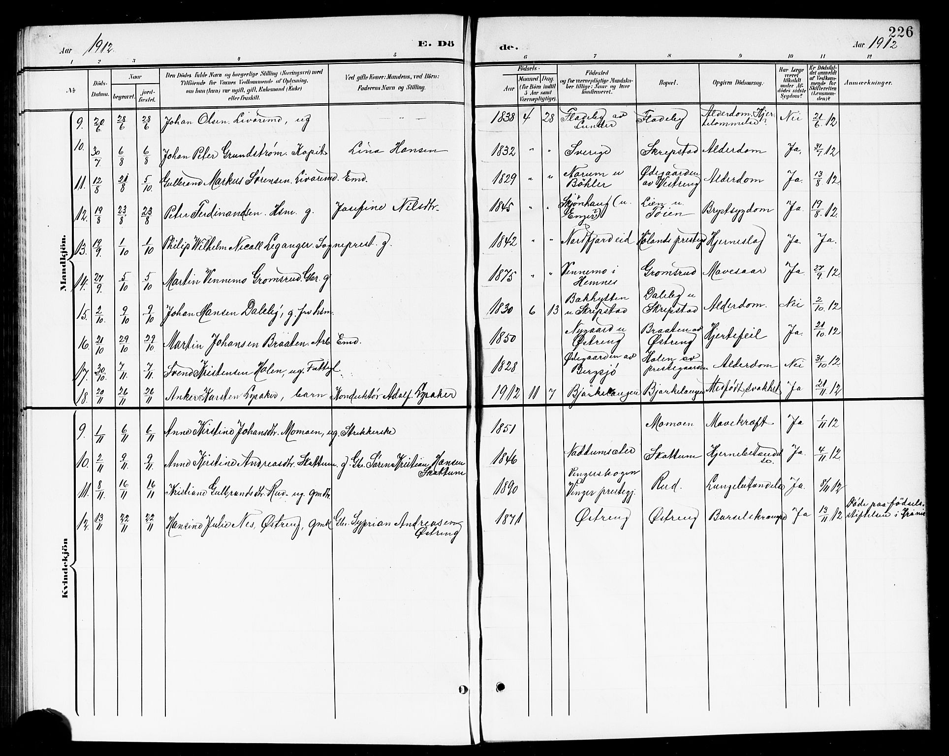 Høland prestekontor Kirkebøker, AV/SAO-A-10346a/G/Ga/L0007: Parish register (copy) no. I 7, 1902-1914, p. 226