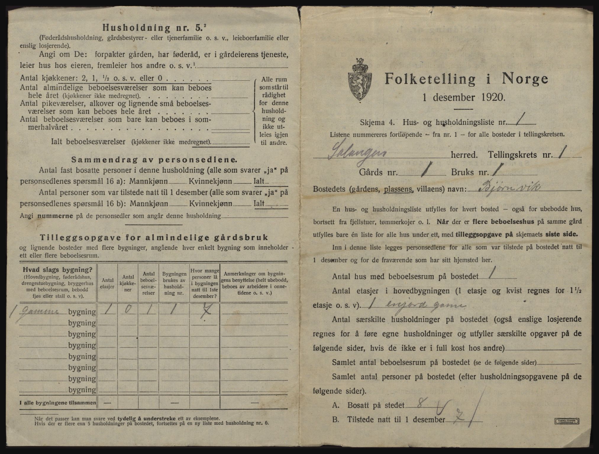 SATØ, 1920 census for Salangen, 1920, p. 40