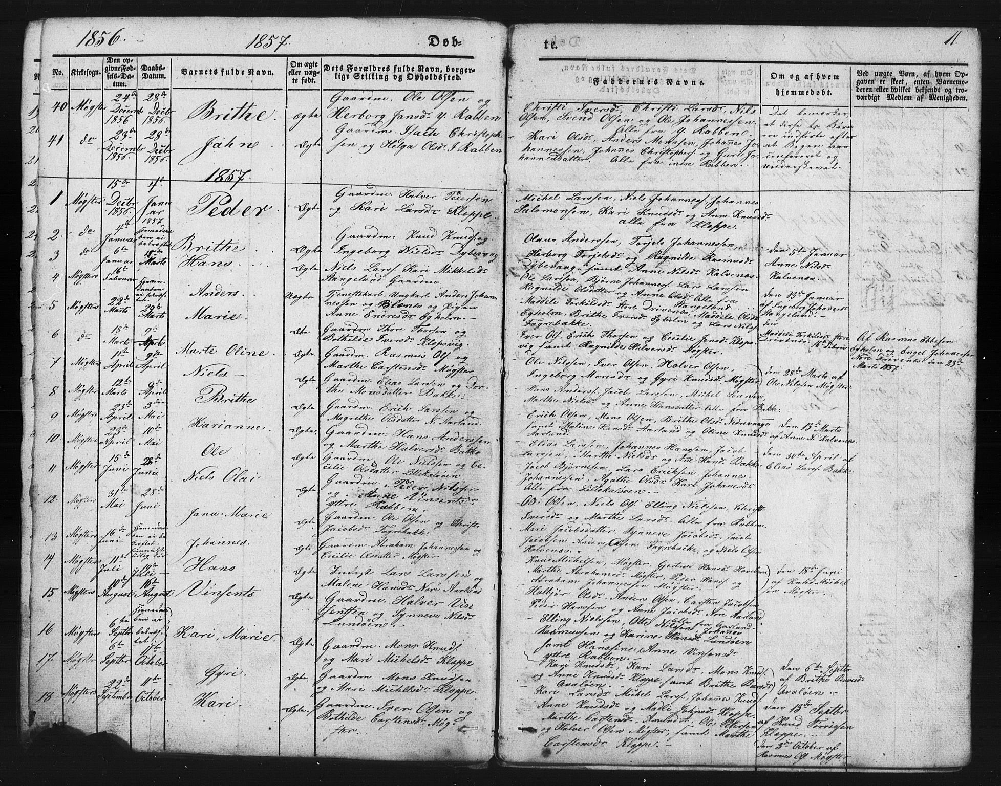Austevoll Sokneprestembete, SAB/A-74201/H/Hab: Parish register (copy) no. B 1, 1852-1864, p. 11