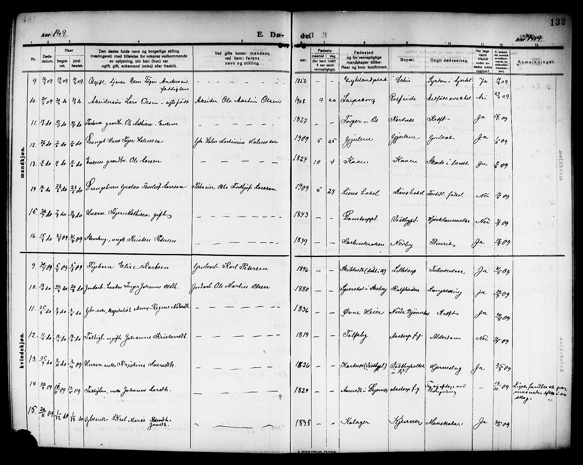 Rakkestad prestekontor Kirkebøker, AV/SAO-A-2008/G/Ga/L0001: Parish register (copy) no. I 1, 1909-1920, p. 132