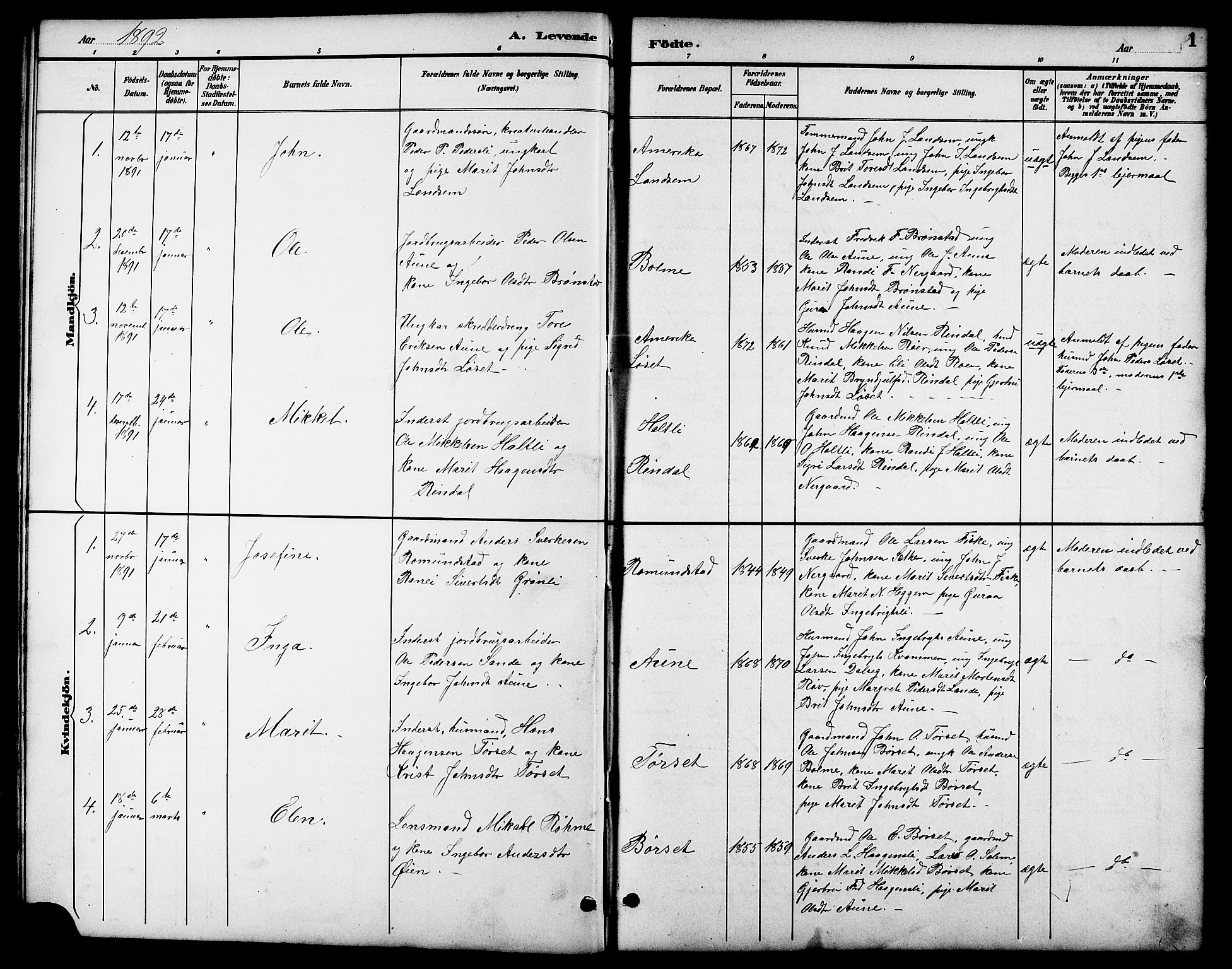 Ministerialprotokoller, klokkerbøker og fødselsregistre - Møre og Romsdal, SAT/A-1454/598/L1078: Parish register (copy) no. 598C03, 1892-1909, p. 1