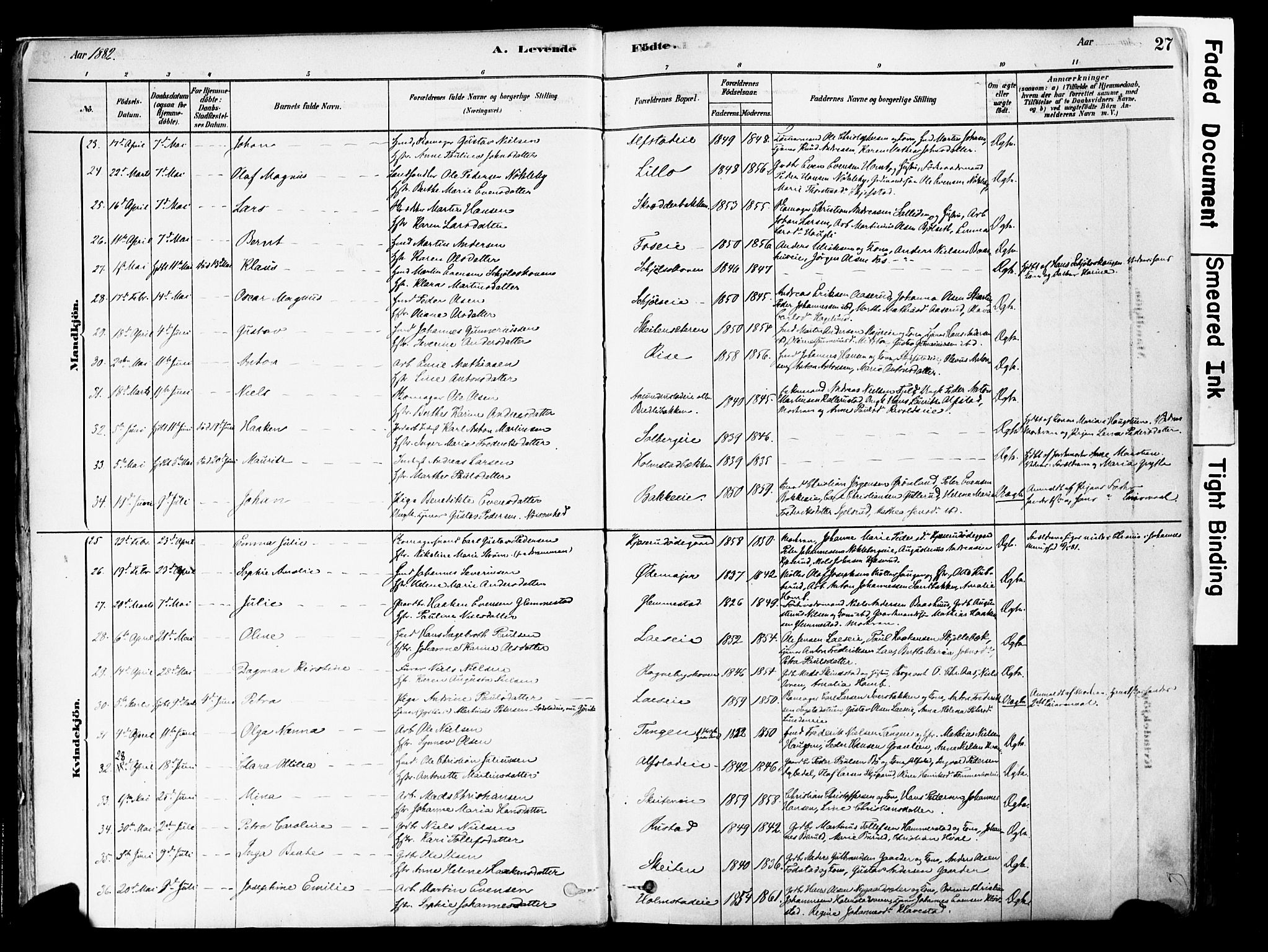 Østre Toten prestekontor, AV/SAH-PREST-104/H/Ha/Haa/L0006: Parish register (official) no. 6 /1, 1878-1896, p. 27