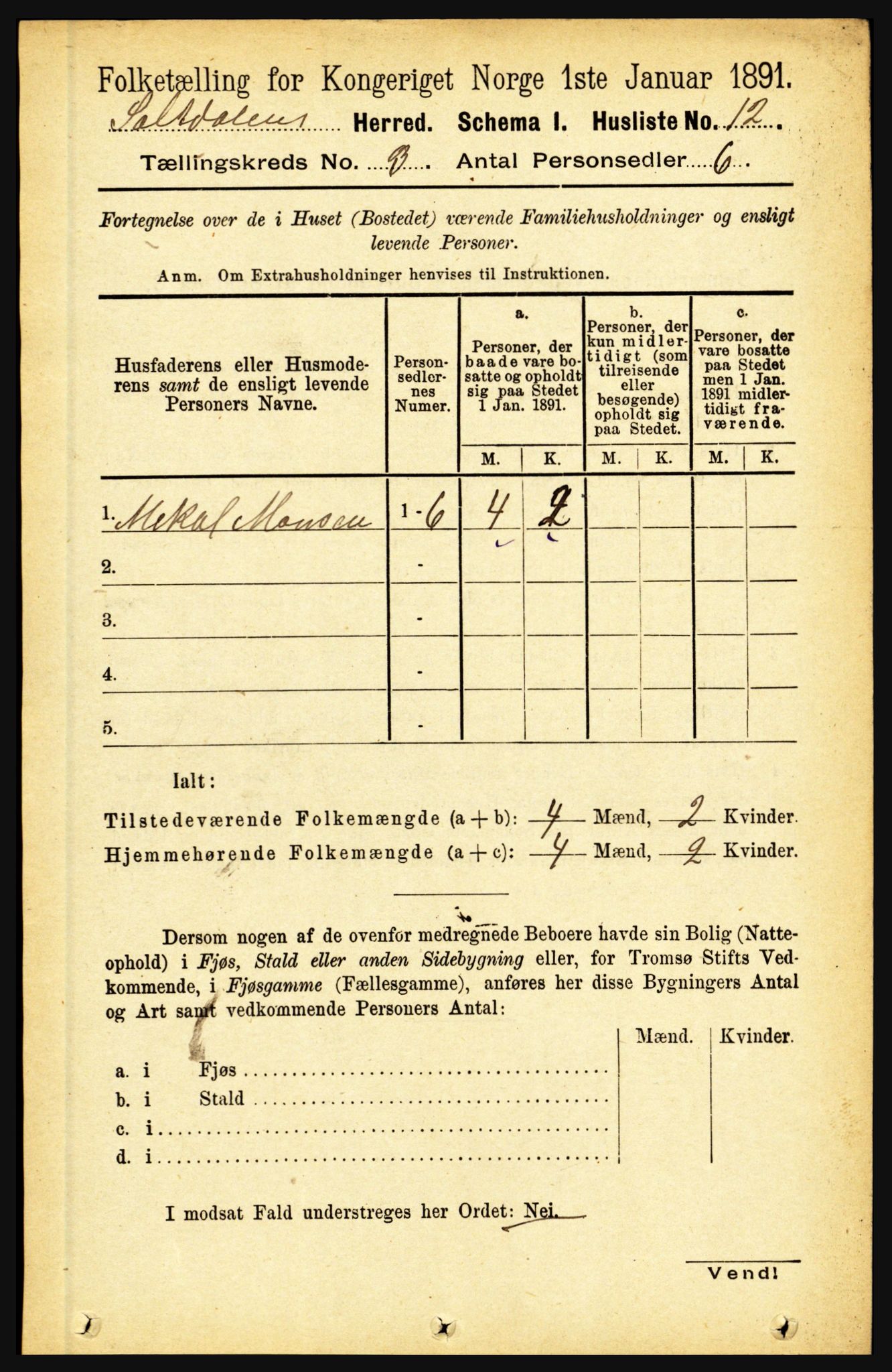 RA, 1891 census for 1840 Saltdal, 1891, p. 1582