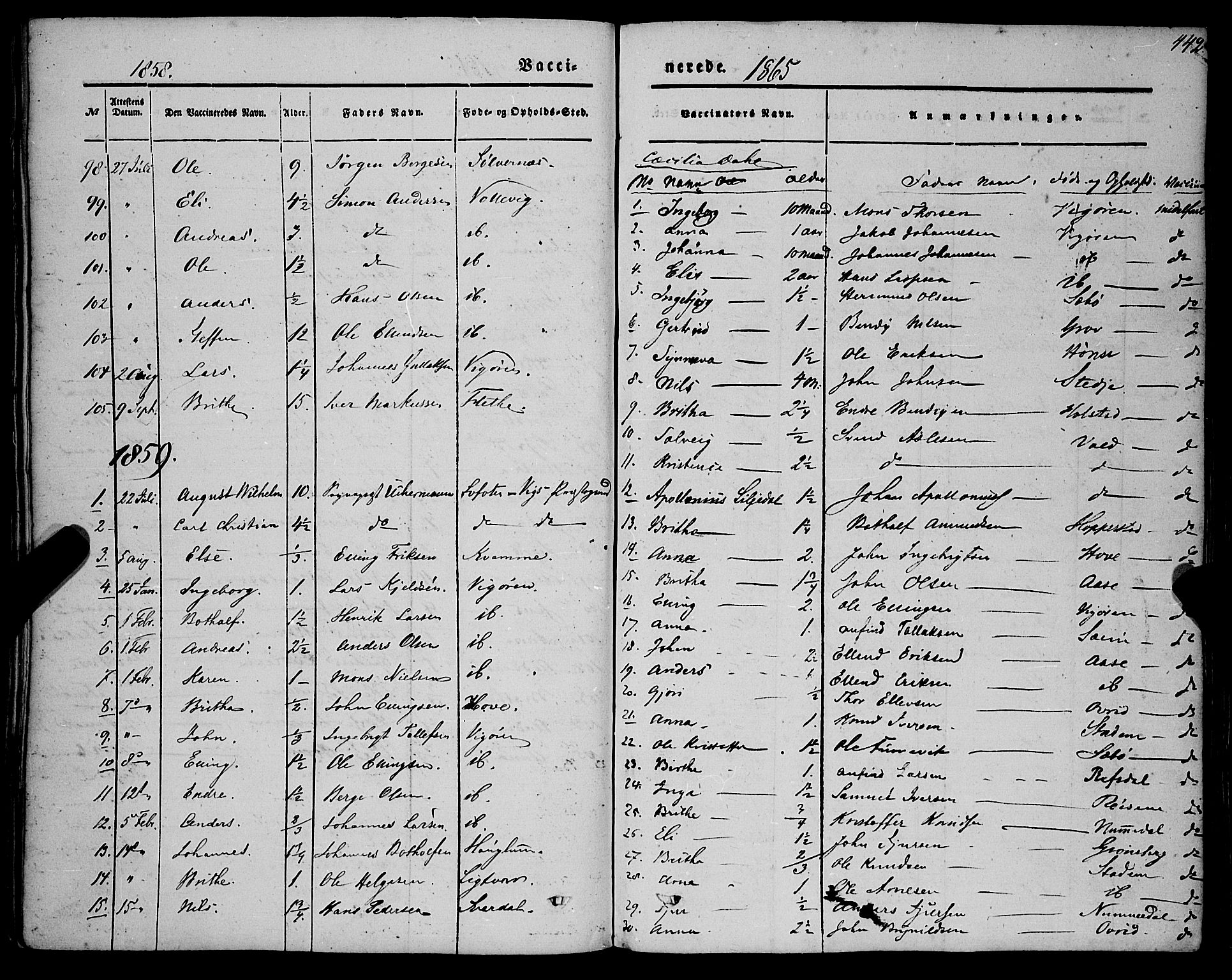 Vik sokneprestembete, SAB/A-81501: Parish register (official) no. A 8, 1846-1865, p. 442