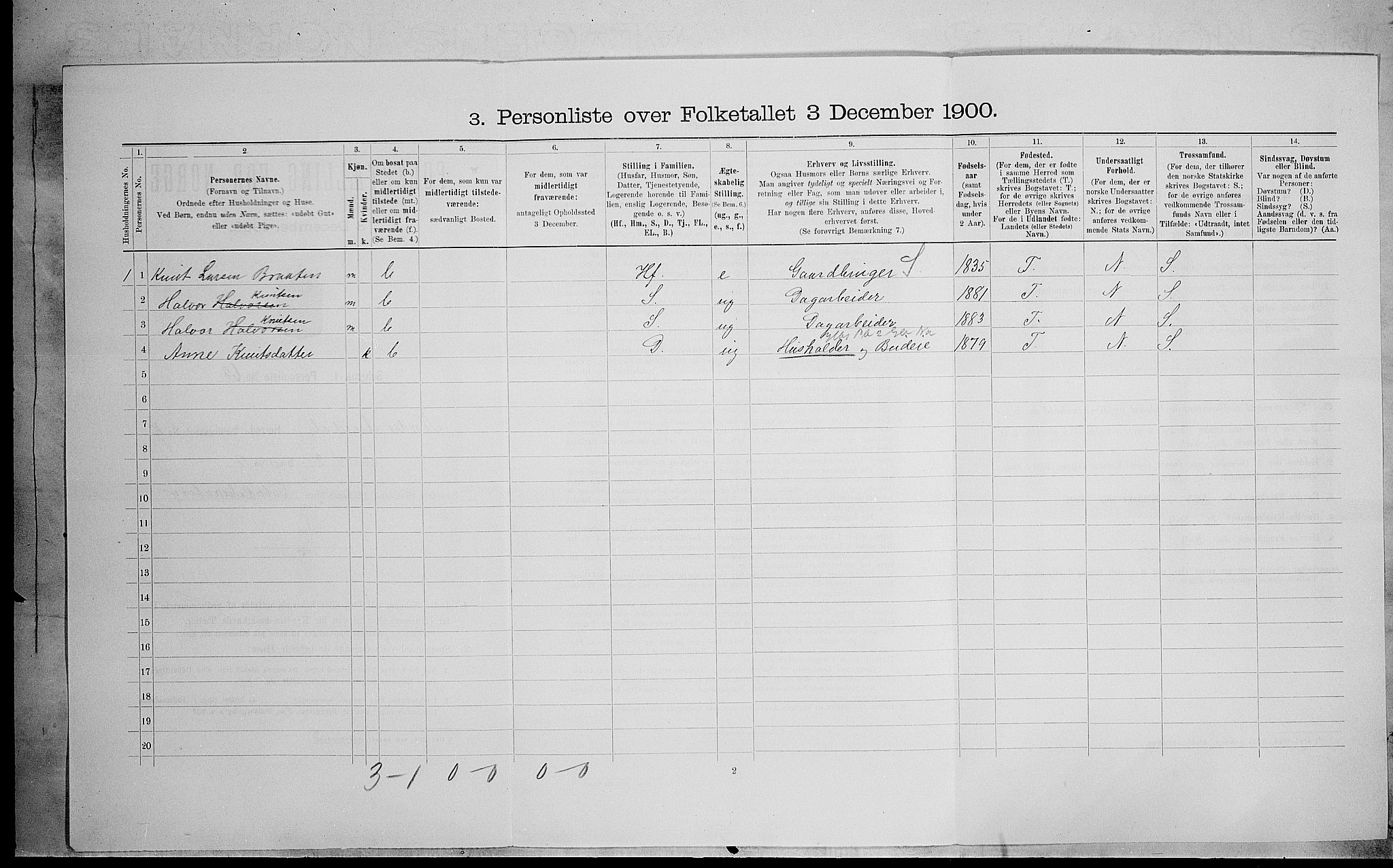 SAH, 1900 census for Nord-Aurdal, 1900, p. 1081