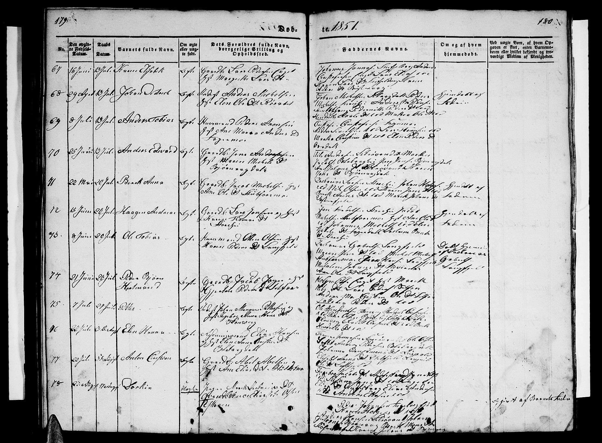 Ministerialprotokoller, klokkerbøker og fødselsregistre - Nordland, AV/SAT-A-1459/827/L0413: Parish register (copy) no. 827C02, 1842-1852, p. 179-180