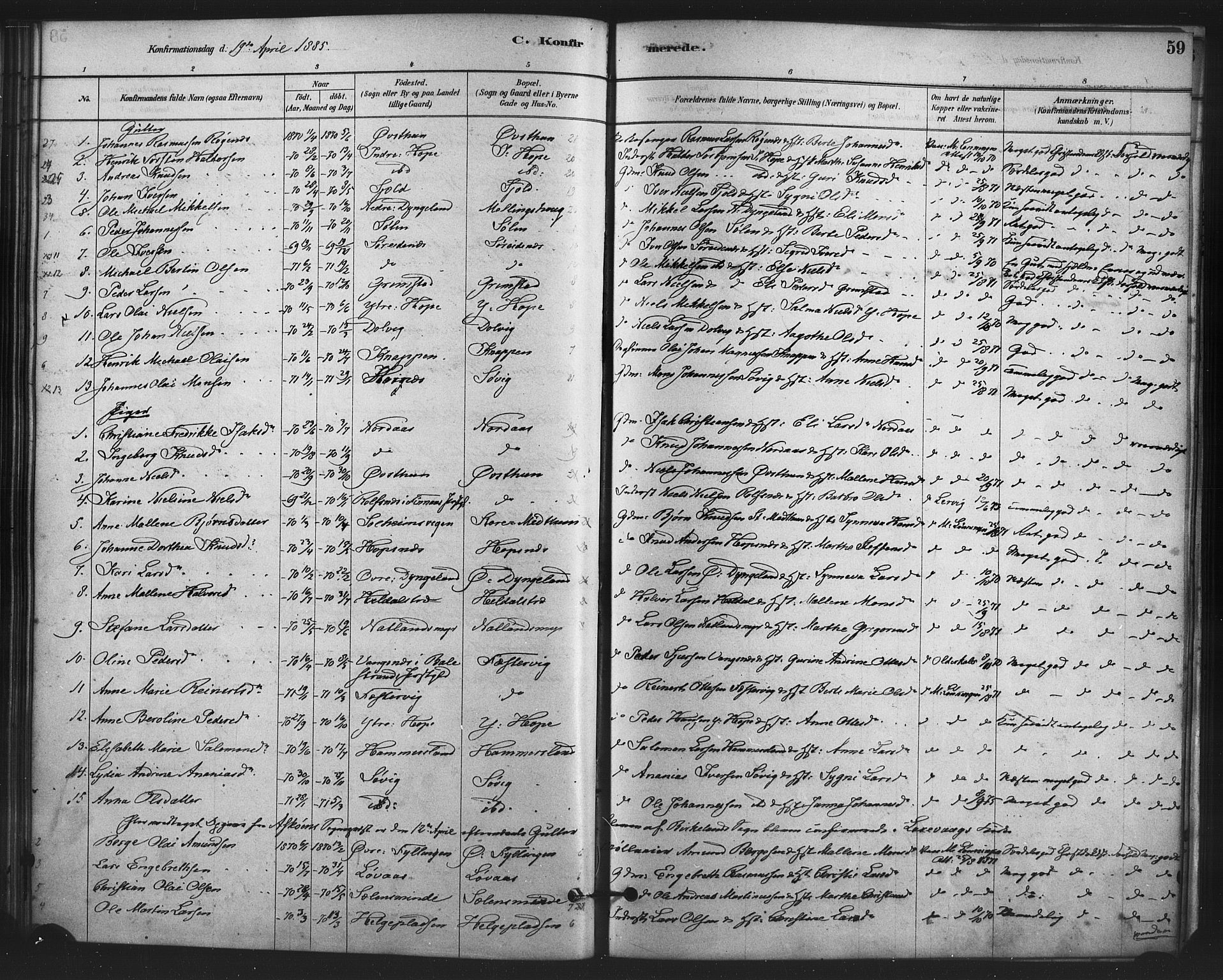 Fana Sokneprestembete, AV/SAB-A-75101/H/Haa/Haai/L0001: Parish register (official) no. I 1, 1878-1888, p. 59