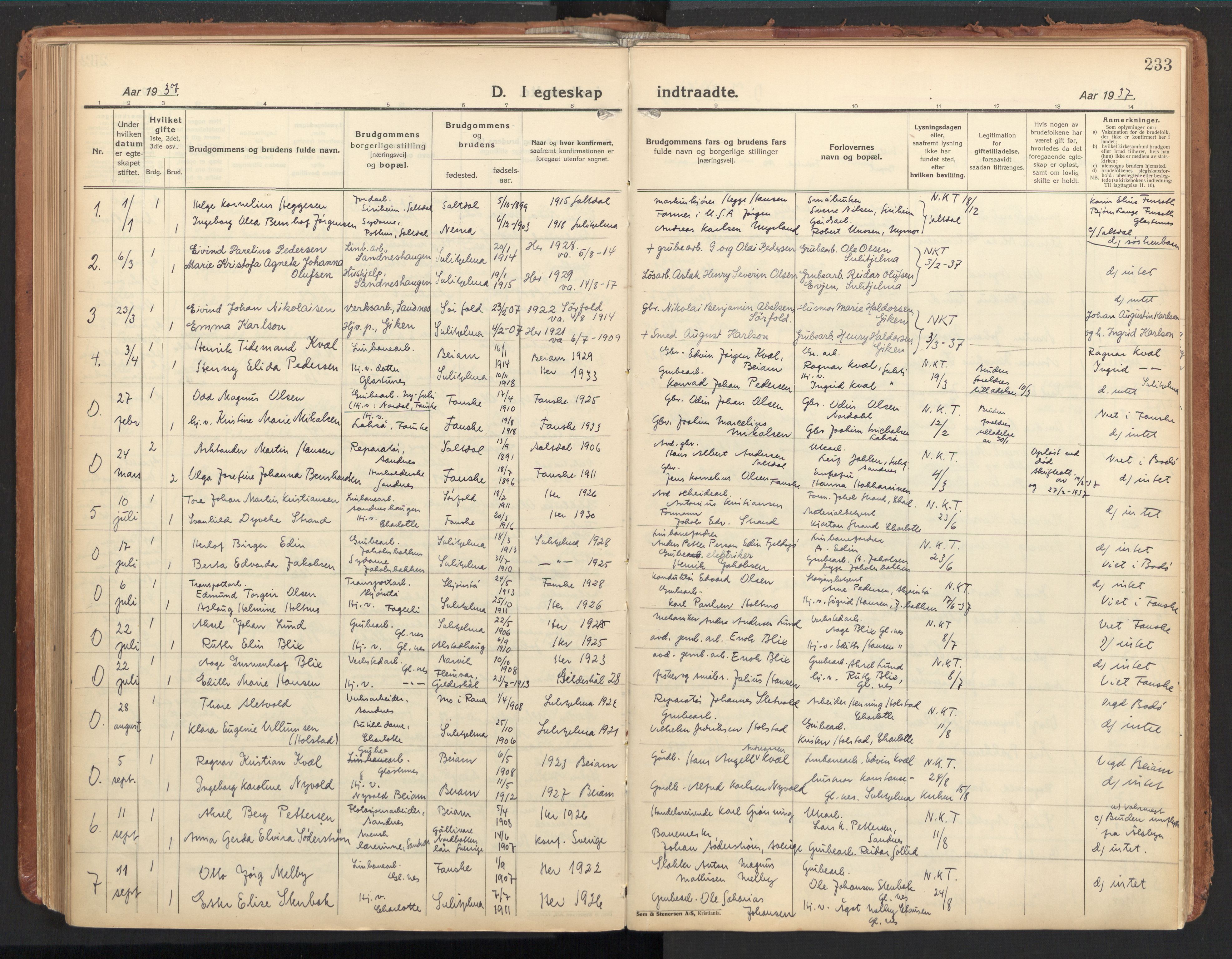 Ministerialprotokoller, klokkerbøker og fødselsregistre - Nordland, AV/SAT-A-1459/850/L0716: Curate's parish register no. 850B06, 1924-1938, p. 233