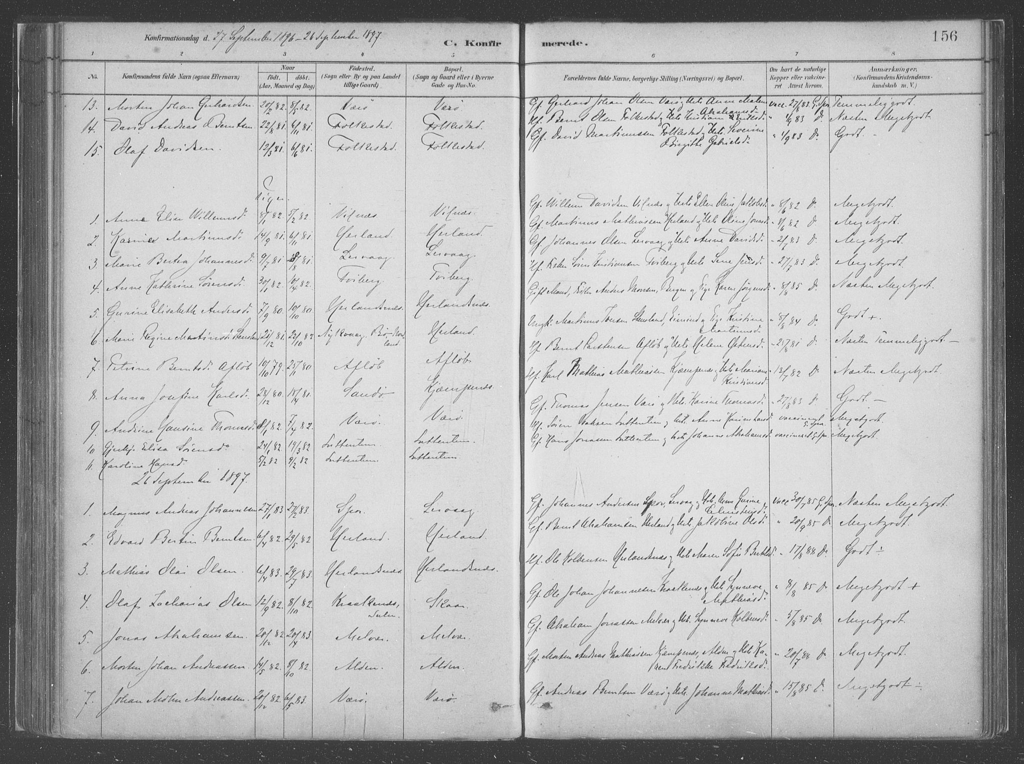 Askvoll sokneprestembete, SAB/A-79501/H/Haa/Haac/L0001: Parish register (official) no. C  1, 1879-1922, p. 156