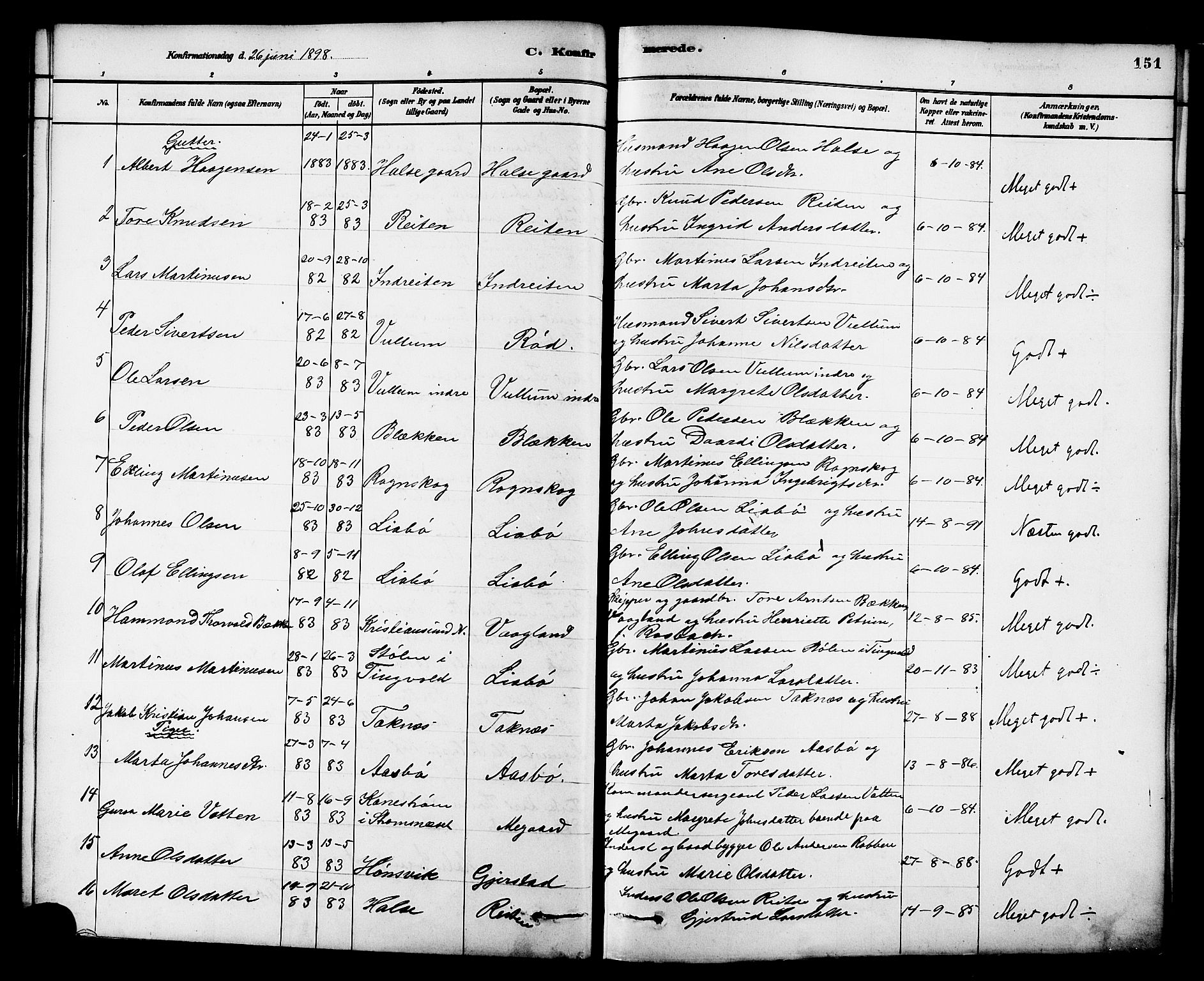 Ministerialprotokoller, klokkerbøker og fødselsregistre - Møre og Romsdal, SAT/A-1454/576/L0885: Parish register (official) no. 576A03, 1880-1898, p. 151