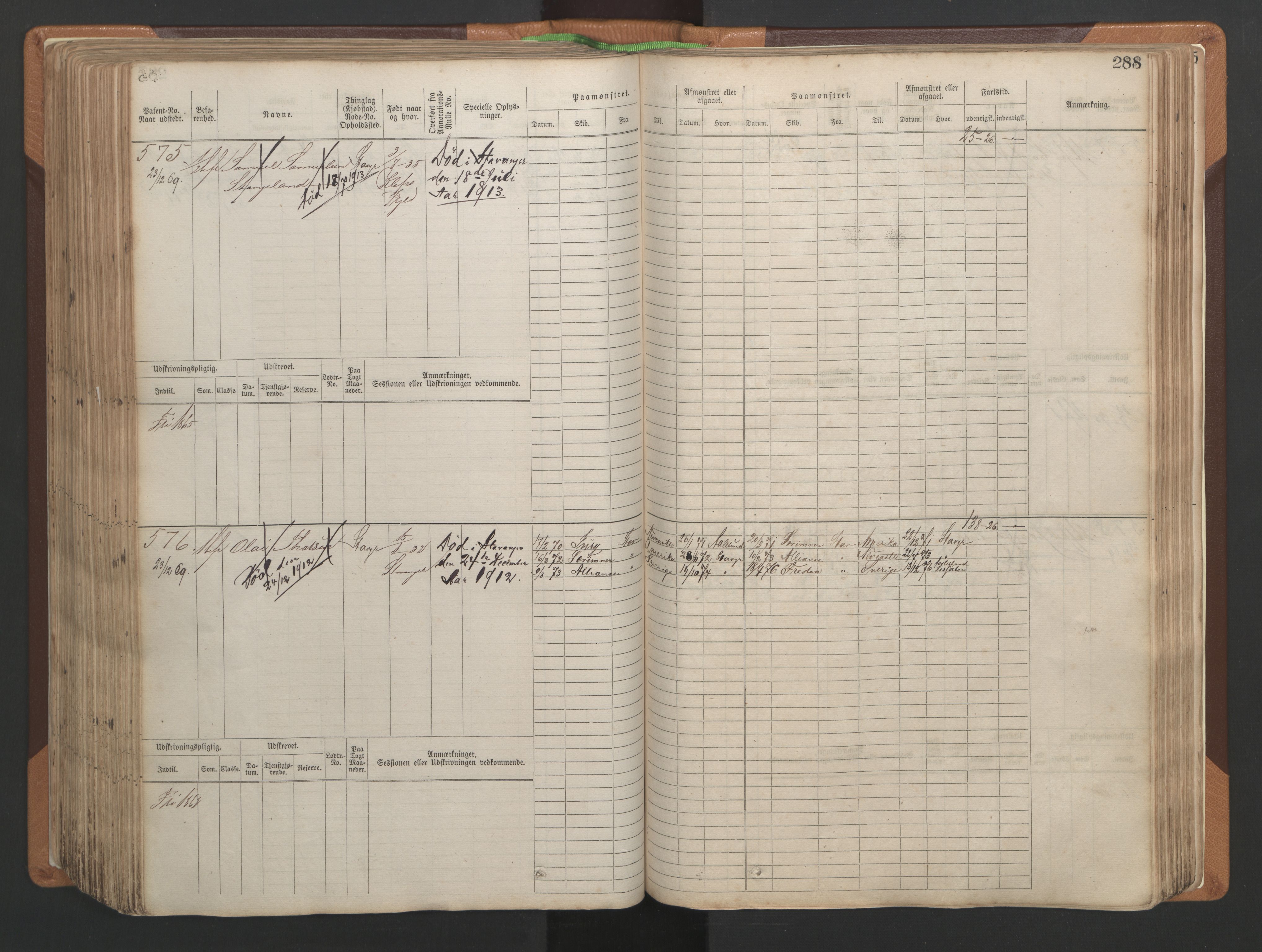 Stavanger sjømannskontor, AV/SAST-A-102006/F/Fb/Fbb/L0004: Sjøfartshovedrulle, patentnr. 1-792 (del 1), 1869-1880, p. 294