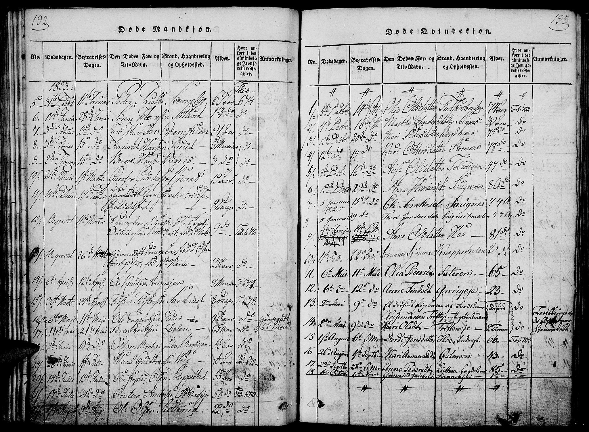 Nord-Odal prestekontor, AV/SAH-PREST-032/H/Ha/Haa/L0001: Parish register (official) no. 1, 1819-1838, p. 192-193