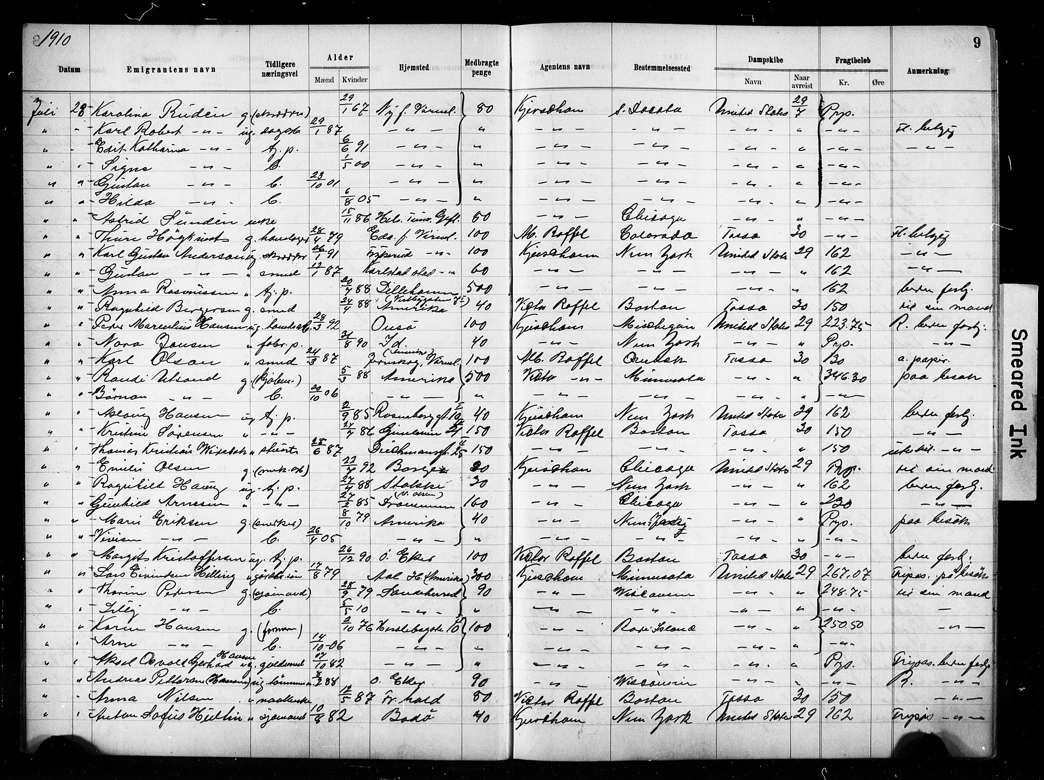 Oslo politidistrikt, AV/SAO-A-10085/E/Ee/Eef/L0029: Emigrantprotokoll, 1910-1913, p. 9